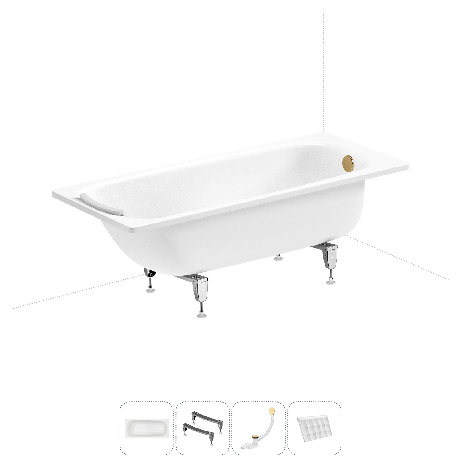 Изображение товара Ванна Sanitana BLB Universal 20220708R прямоугольная сталь 160x70 см с шумоизоляцией, ножками, сливом-переливом и подголовником