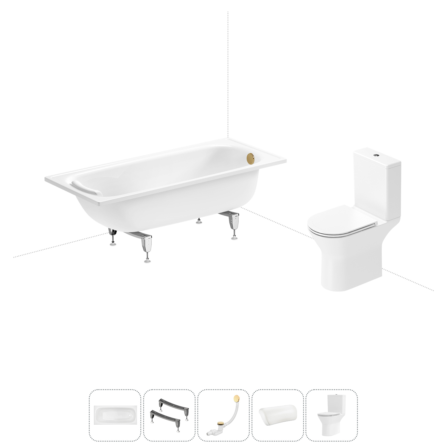 Изображение товара Стальная прямоугольная ванна Sanitana Europa 160x70 см с комплектом униитаза и аксессуарами