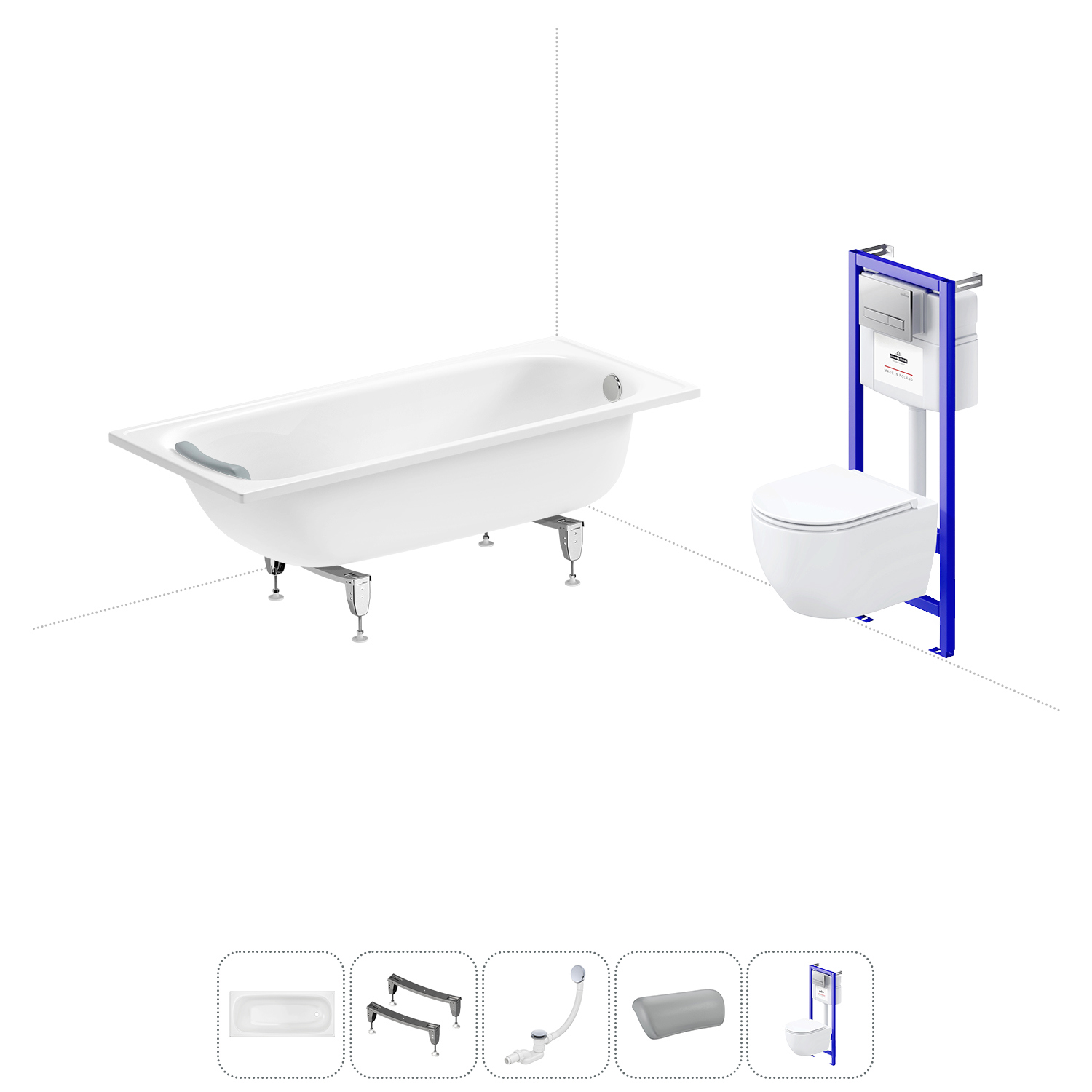 Изображение товара Ванна Sanitana BLB Europa 20220797R прямоугольная сталь 160x70 см с подвесным унитазом