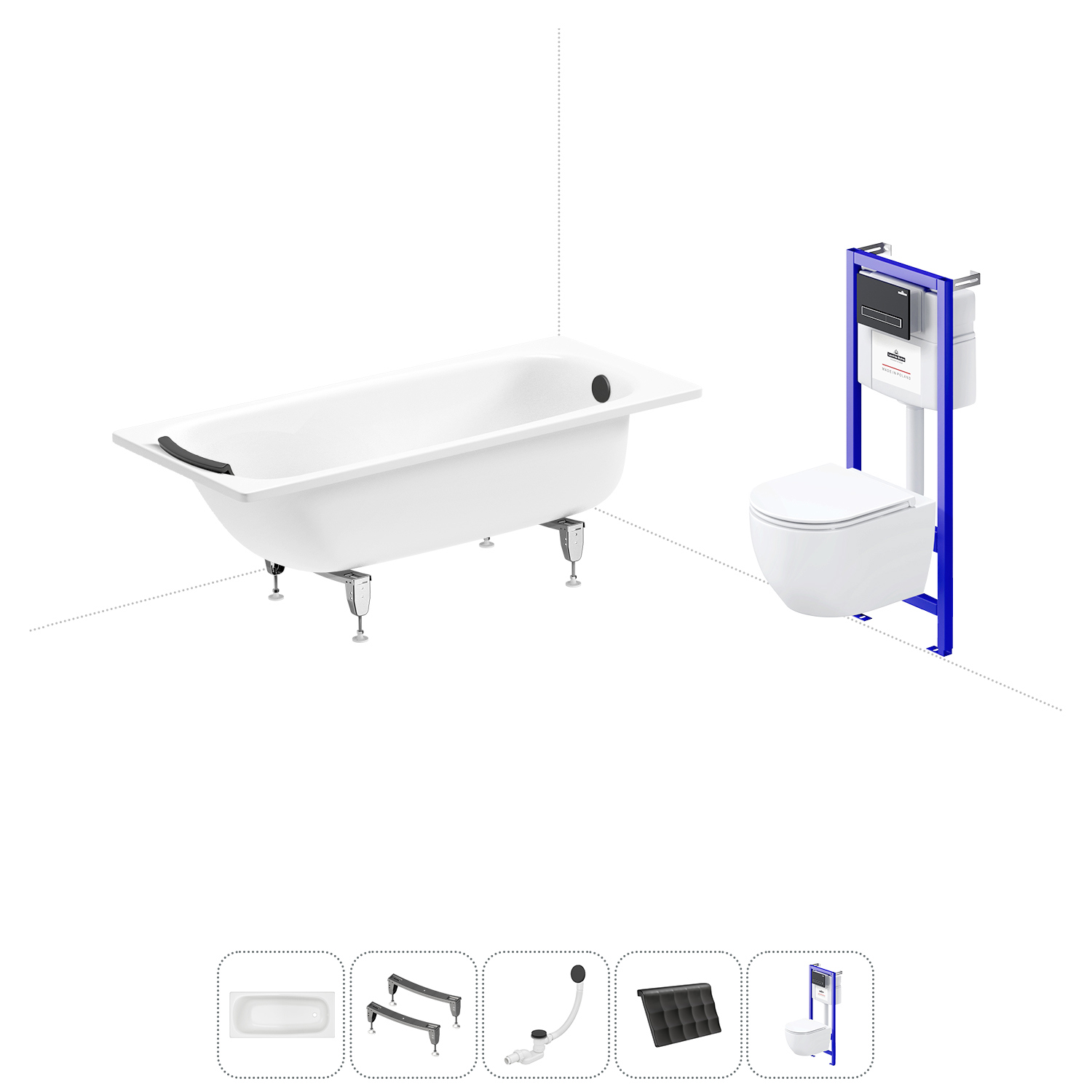 Изображение товара Стальная ванна Sanitana BLB Universal 160x70 с подголовником и сифоном