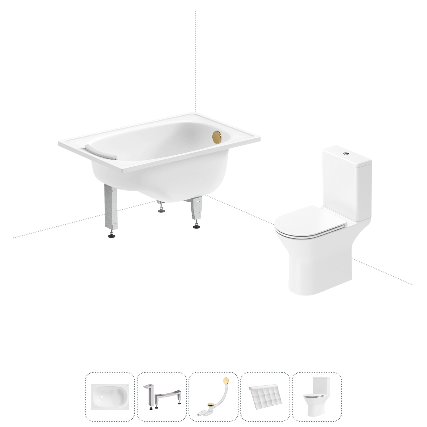 Изображение товара Стальная ванна Sanitana Europa Mini 105x70 см с подголовником и слив-переливом плюс унитаз Lavinia 