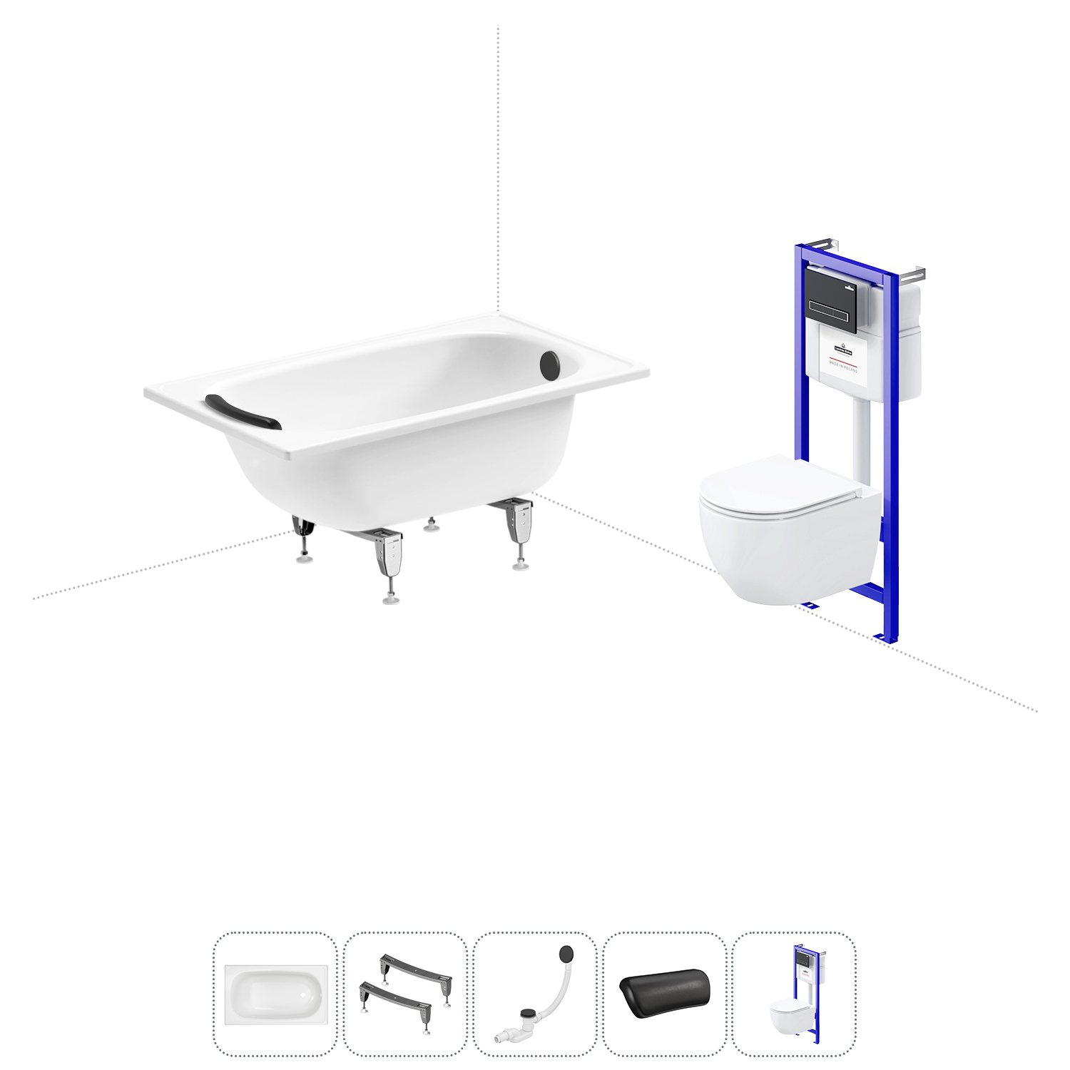 Изображение товара Комплект для ванной комнаты с акриловой ванной и подвесным унитазом ТОРНАДО