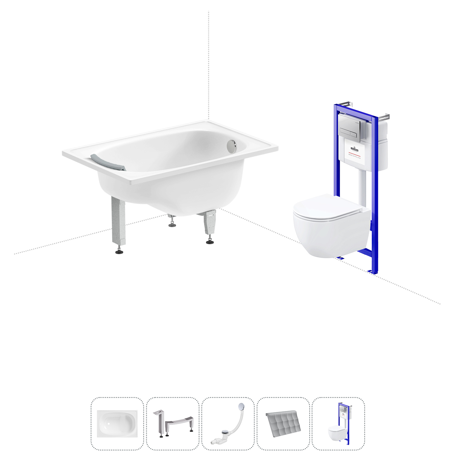 Изображение товара Стальная ванна SANITANA BLB Europa Mini 105x70 см с подголовником и унитаз с системой ТОРНАДО