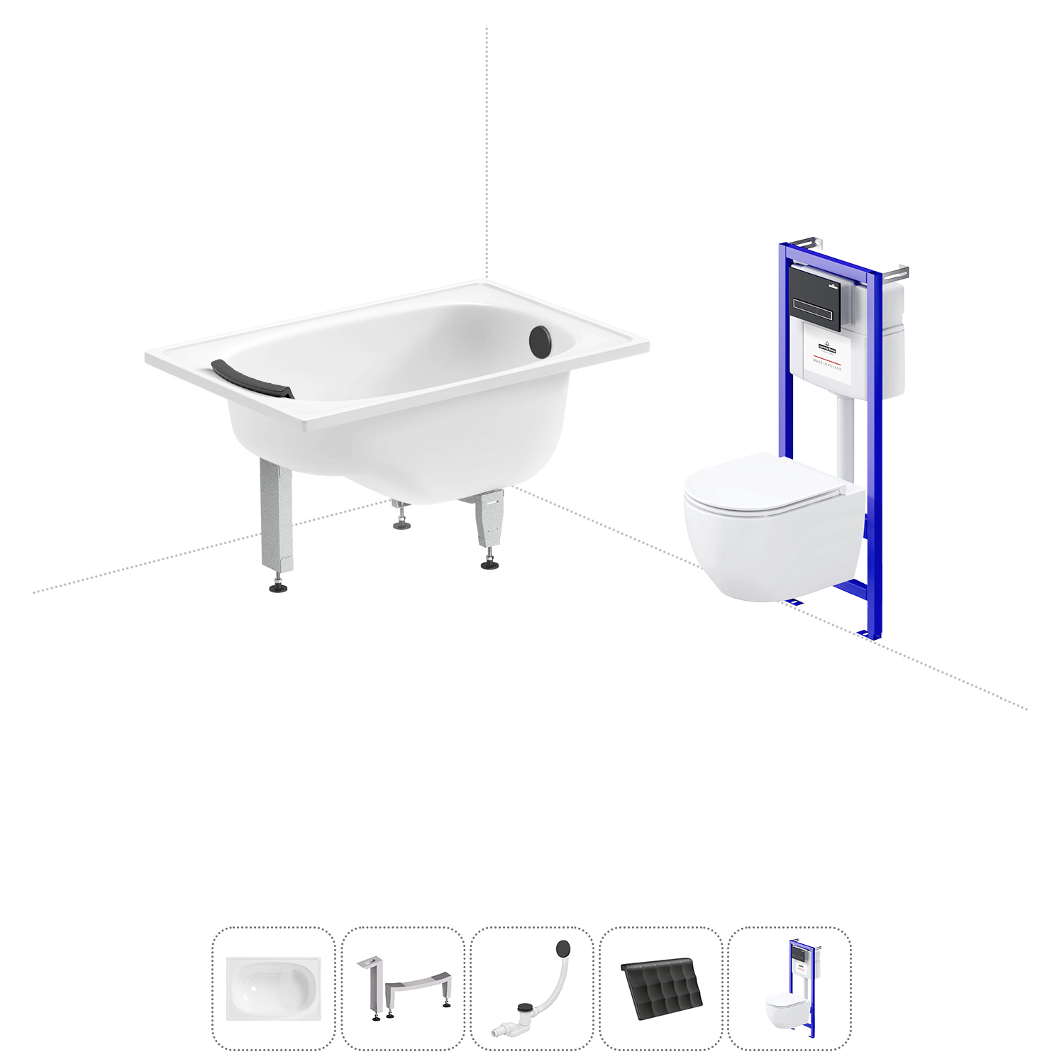 Изображение товара Стальная ванна Sanitana BLB Europa Mini 105x70 см с подвесным унитазом набор