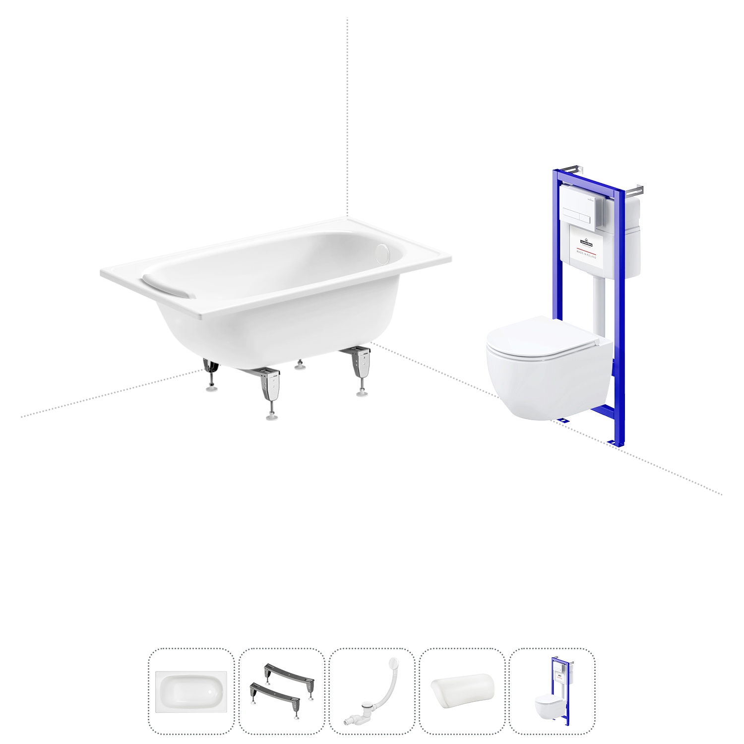 Изображение товара Комплект ванна и унитаз SANITANA BLB Europa 120x70 см, инсталляция и аксессуары