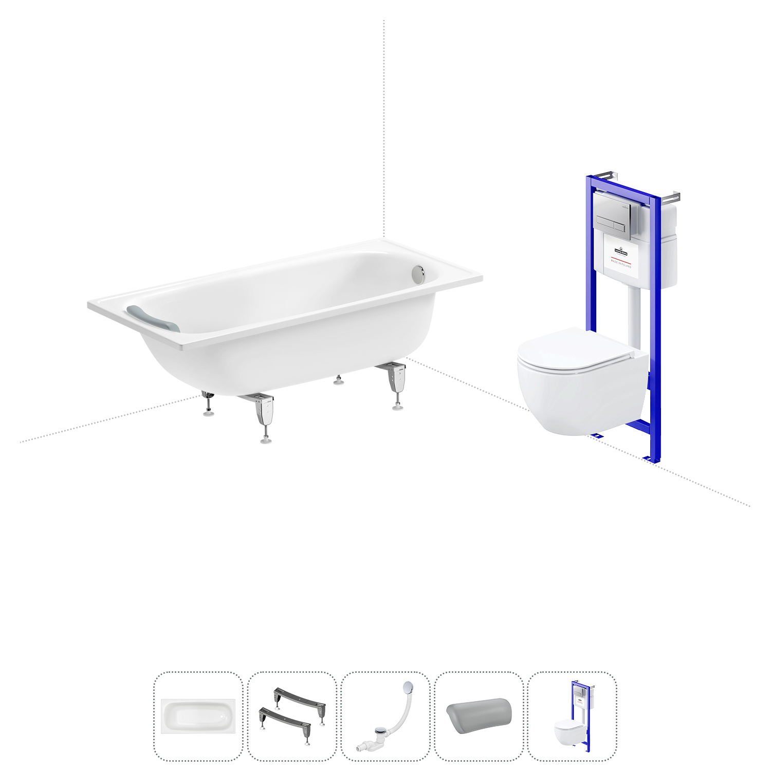 Изображение товара Стальная ванна Sanitana BLB Europa 150x70 см с комплектом сантехники