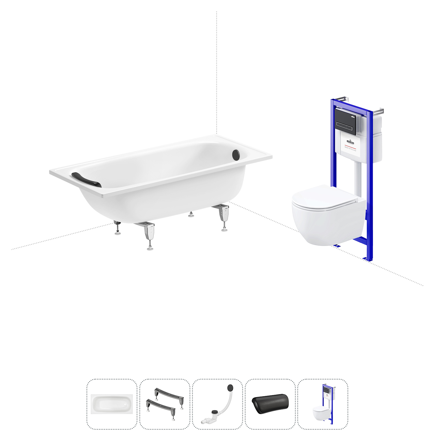 Изображение товара Ванна Sanitana BLB Europa 150x70 см сталь с эмалью и подвесной унитаз Wellsee