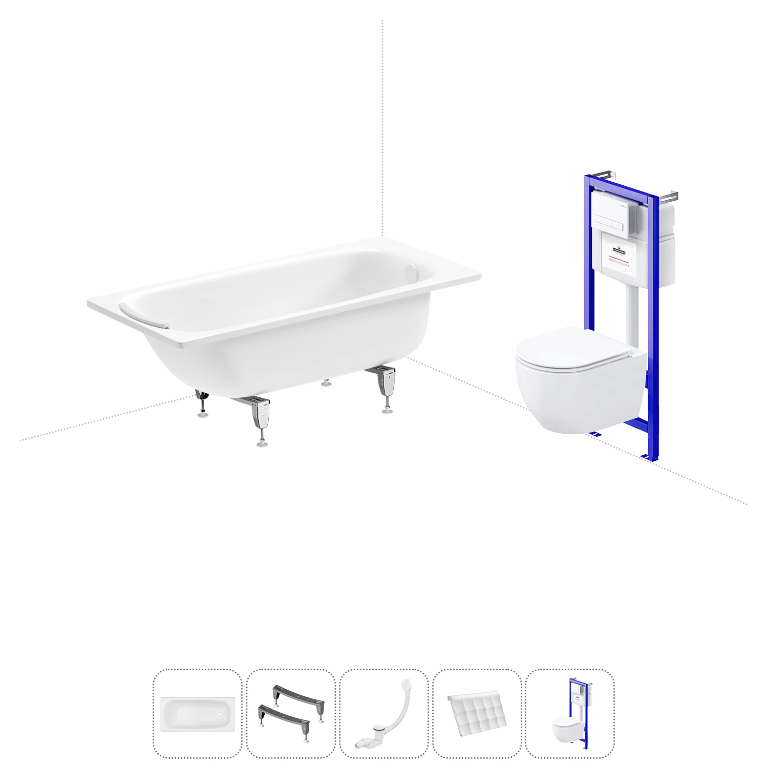Изображение товара Ванна Sanitana BLB Universal 20220822R прямоугольная сталь 150x70 см с подвесным унитазом