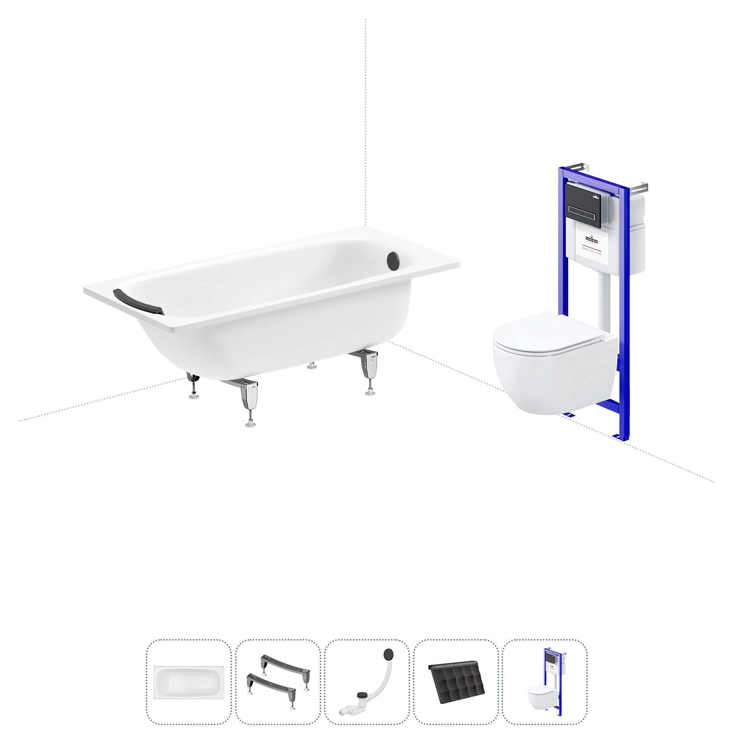 Изображение товара Ванна SANITANA BLB Universal 150x70 см с шумоизоляцией и унитазом белая