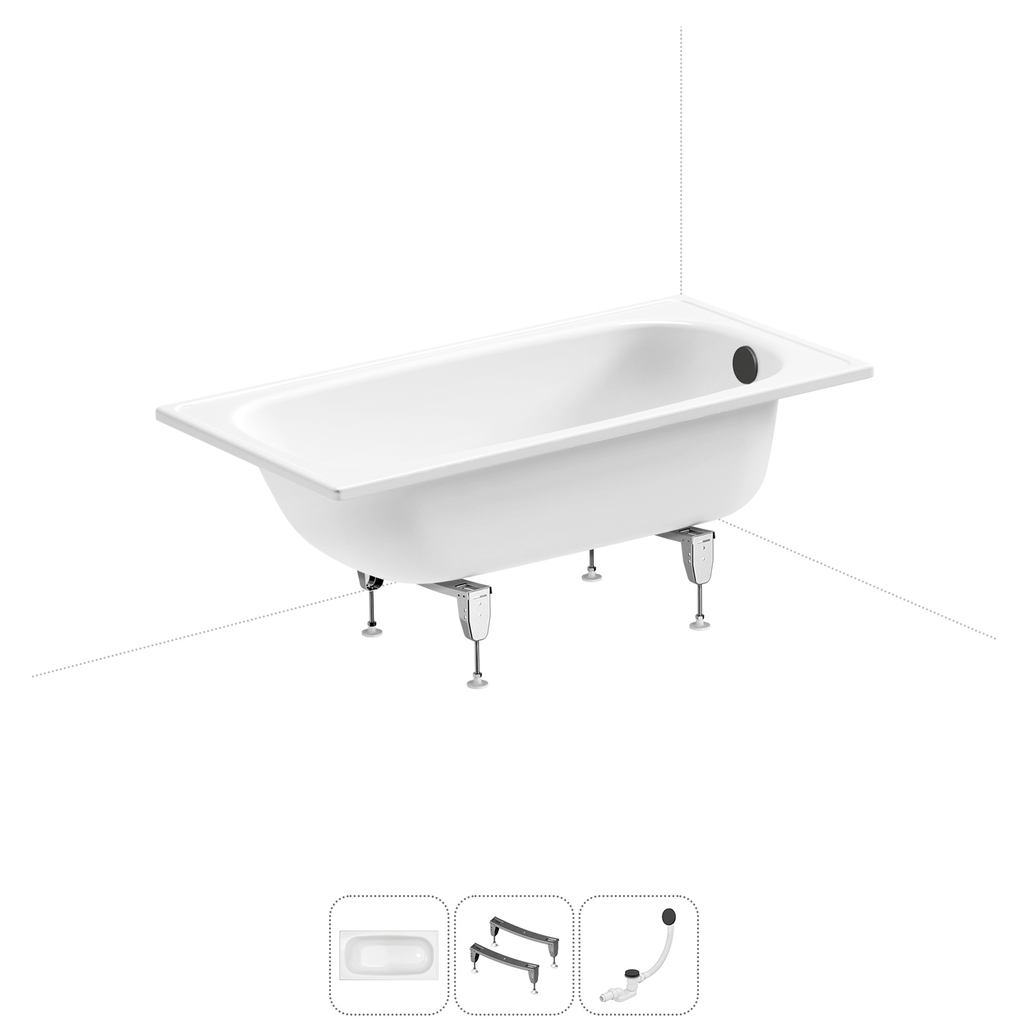 Изображение товара Стальная ванна SANITANA BLB Europa 130x70 см с ножками и сливом-переливом