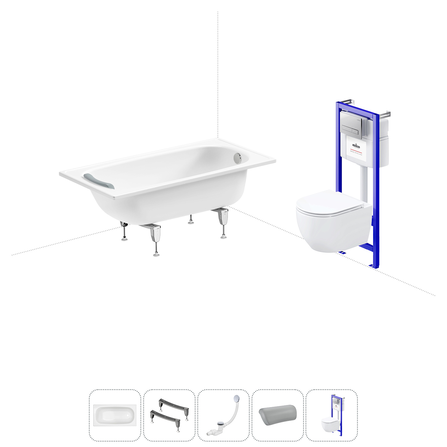 Изображение товара Стальная ванна Sanitana Europa 130x70 см с унитазом и системой смыва ТОРНАДО