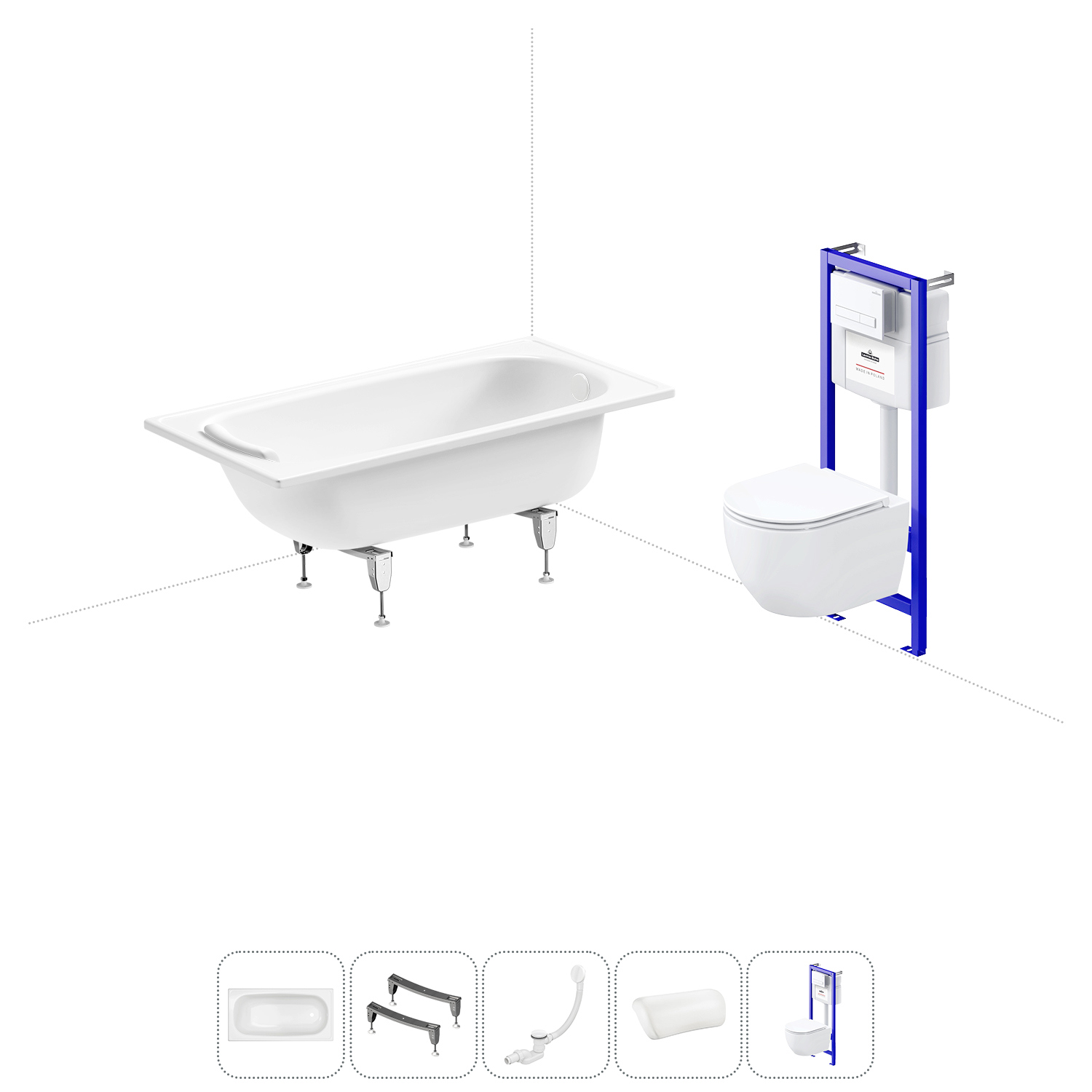 Изображение товара SANITANA BLB Europa прямоугольная ванна 130x70 см с подвесным унитазом комплект