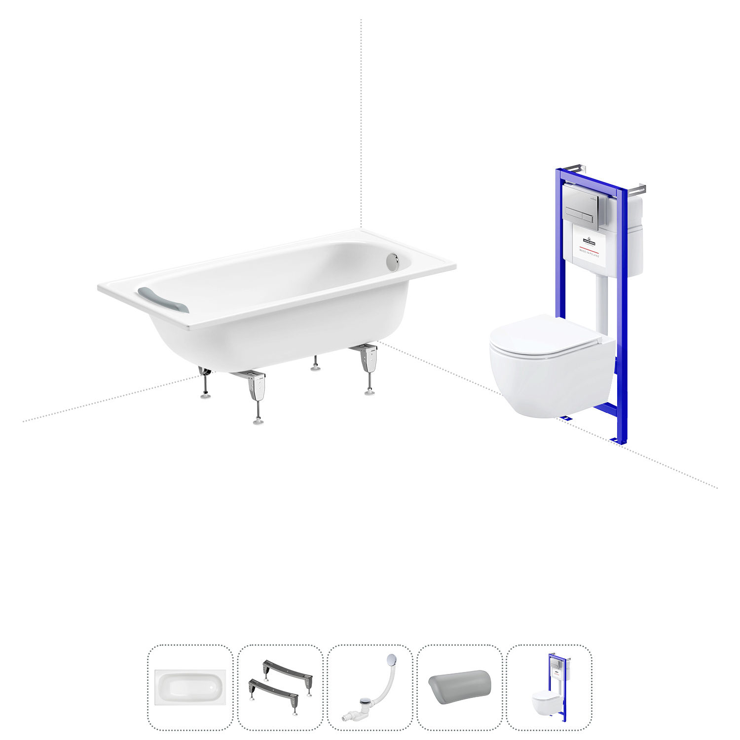 Изображение товара Комплект для ванной комнаты Sanitana BLB Europa 140x70 см с подвесным унитазом и инсталляцией