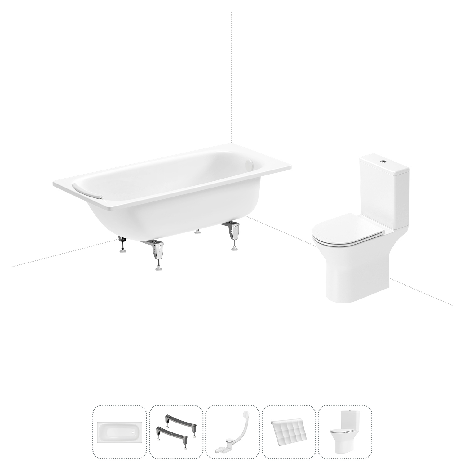 Изображение товара Сталь ванна Sanitana BLB Universal 150x70 см с напольным унитазом и аксессуарами