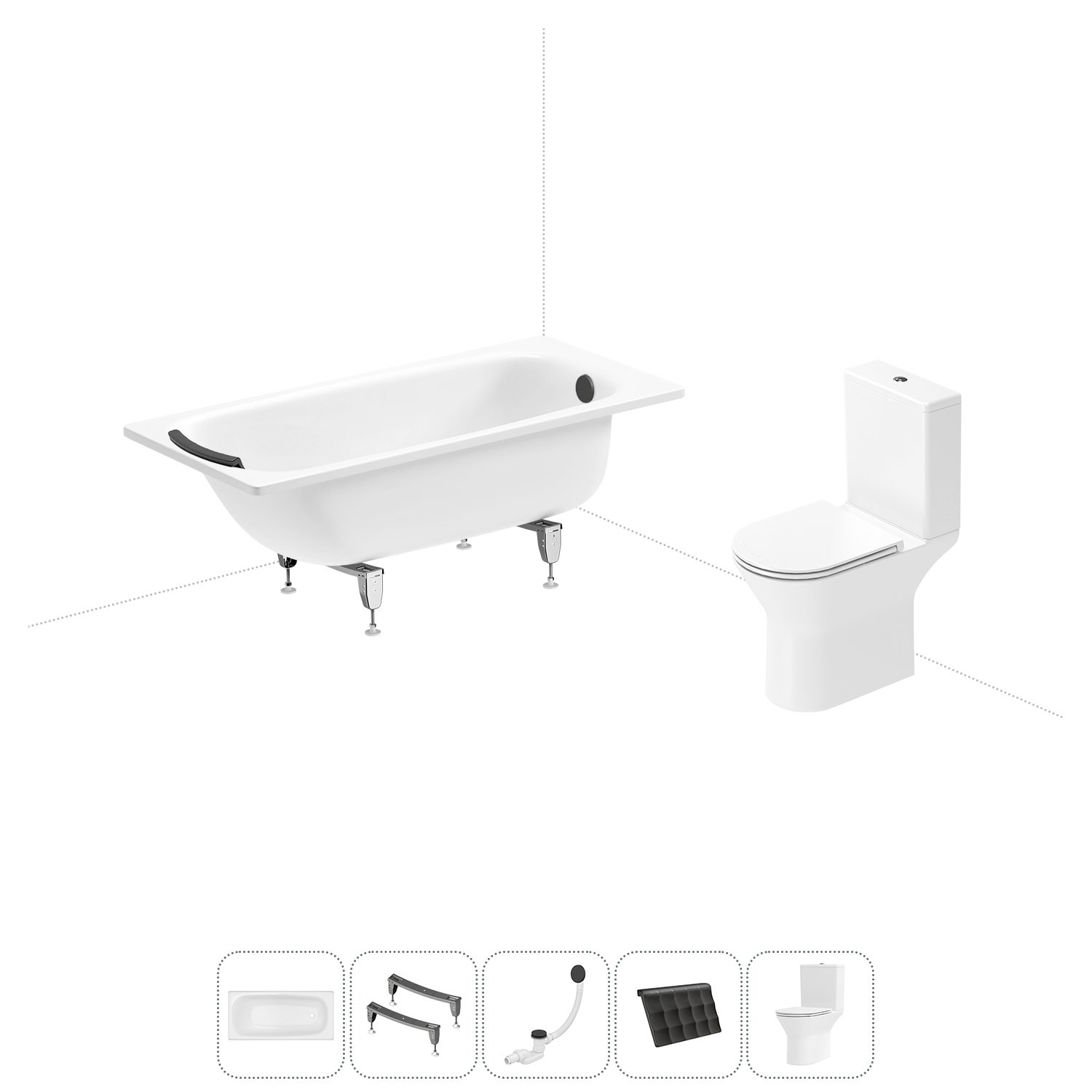 Изображение товара Стальная прямоугольная ванна Sanitana BLB Universal 150x70 см + безободковый унитаз Lavinia Boho
