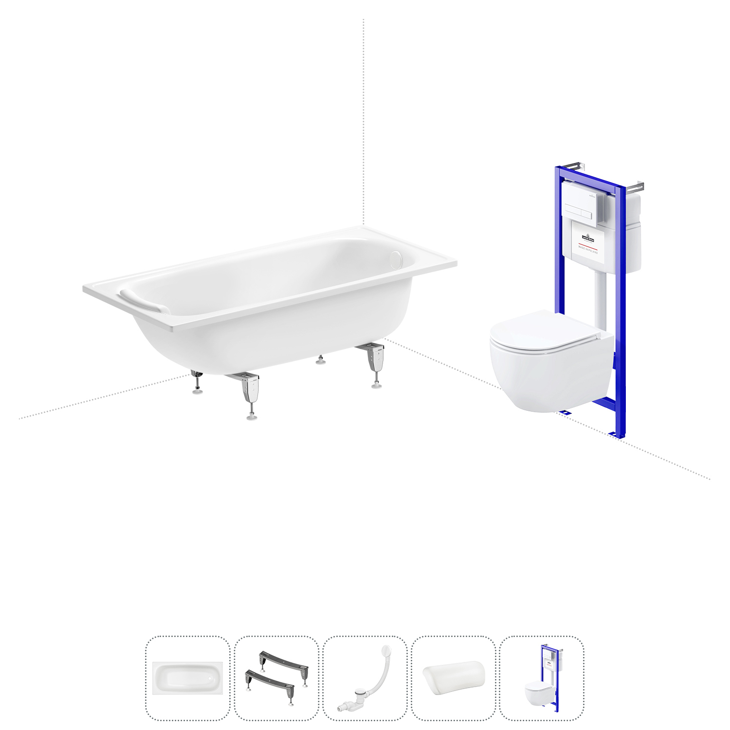 Изображение товара Ванна Sanitana BLB Europa 20220790R прямоугольная сталь 150x70 см с подвесным унитазом
