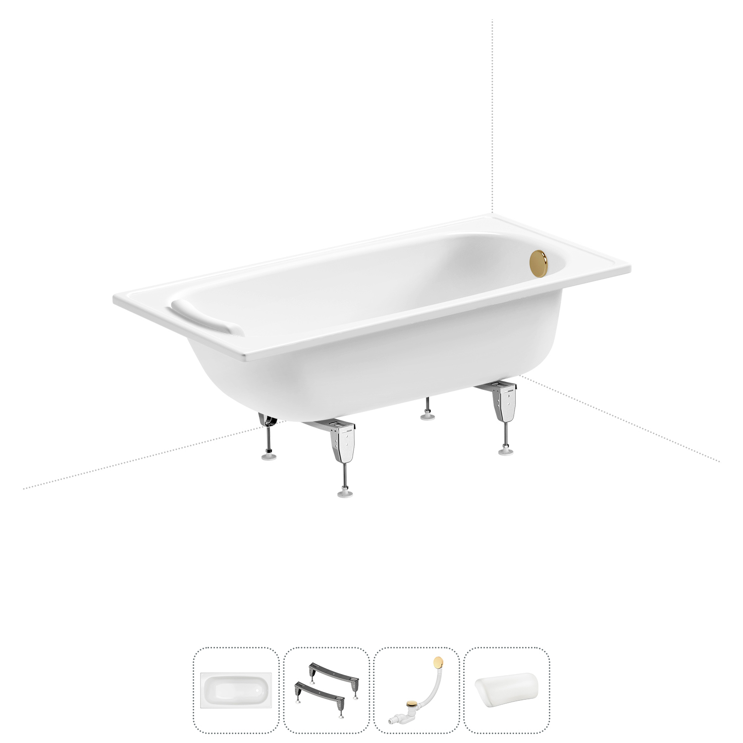 Изображение товара Стальная прямоугольная ванна Sanitana Europa 130x70 см с подголовником и сливом-переливом