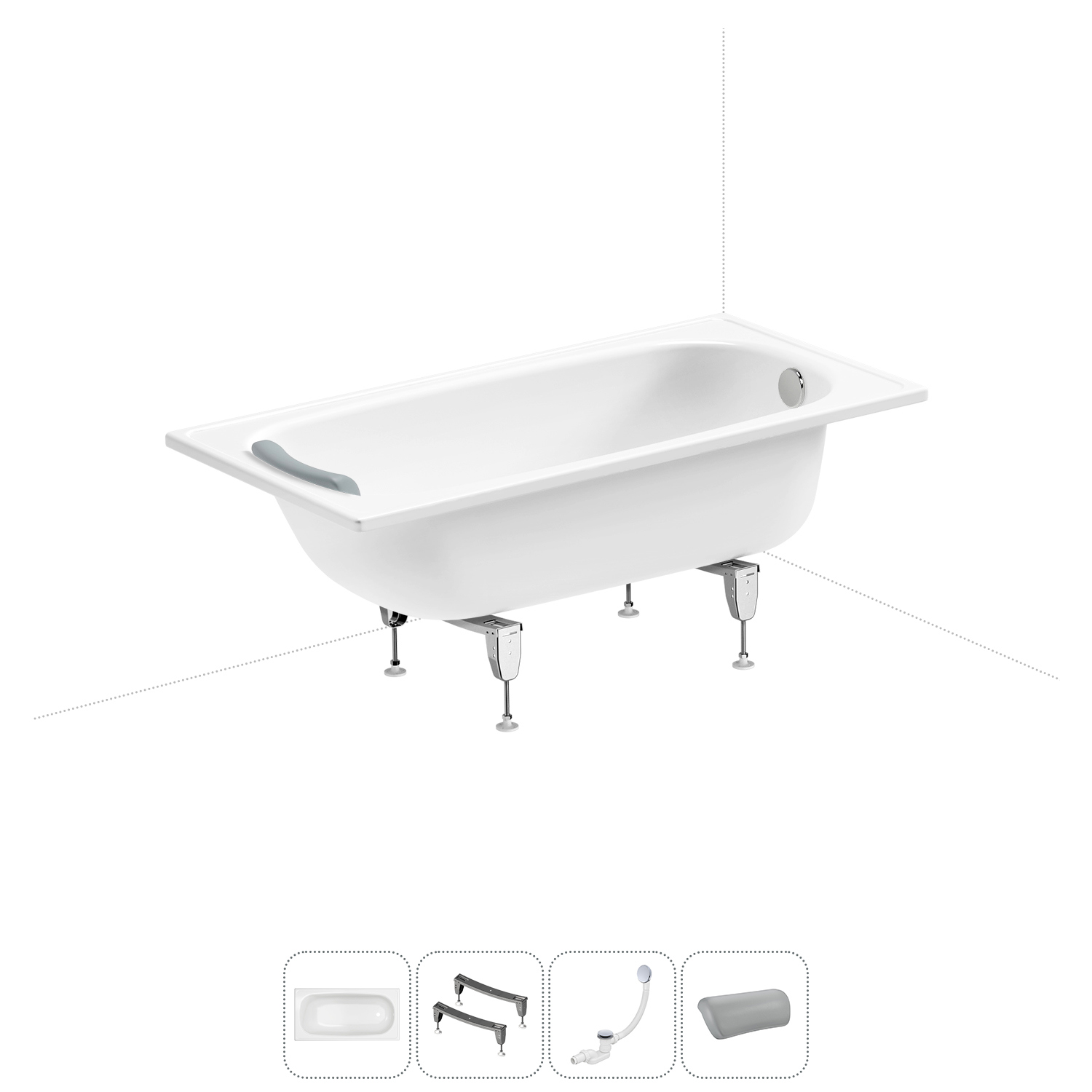 Изображение товара Стальная ванна Sanitana Europa 140x70 см с ножками и сливом-переливом