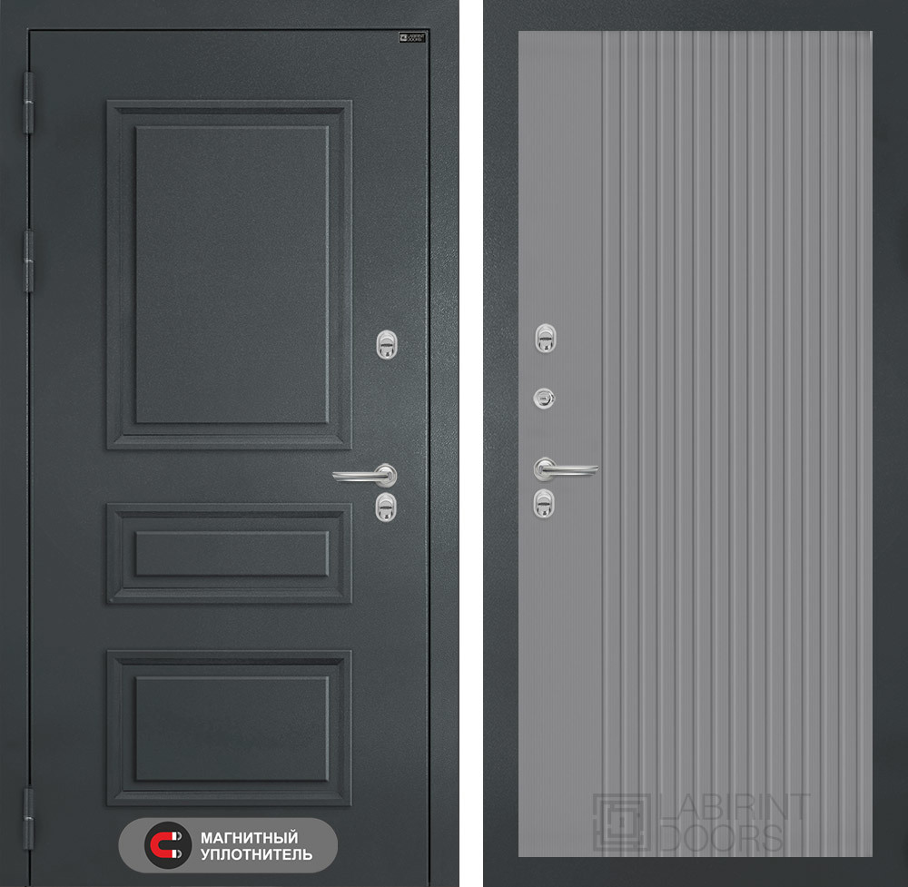 Изображение товара Входная дверь Лабиринт Атлантик П29 левый 205x88см цвет шагрень RAL 7024/серый рельеф софт