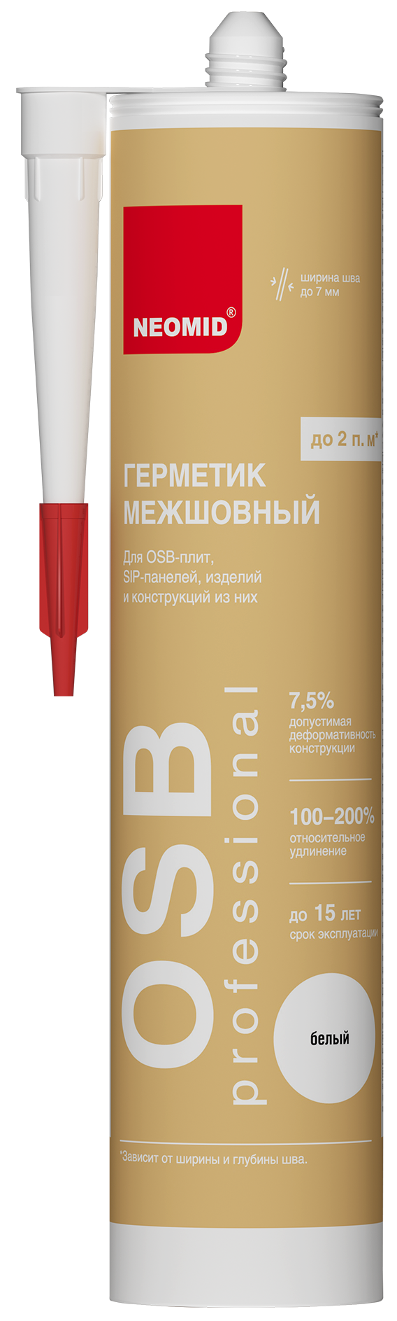 Изображение товара Герметик Neomid для OSB и дерева белый, 310 мл — универсальный акриловый герметик для наружных и вн