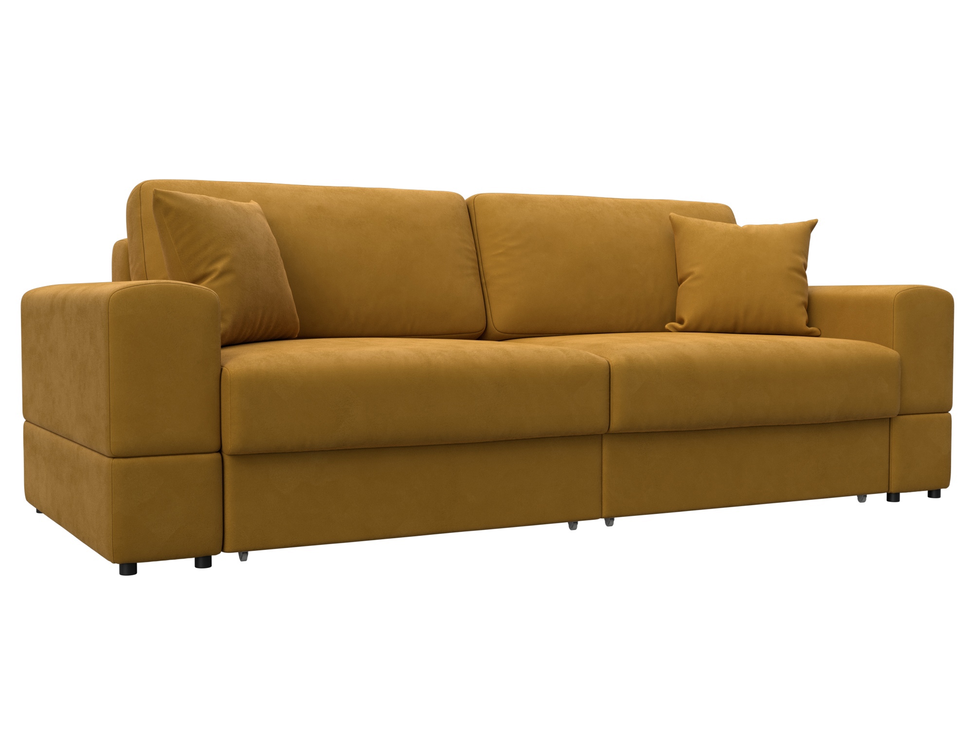 Изображение товара Диван раскладной Лига-055 НПБ из велюра желтый 245х108х92 см со спальным места 160x198 см