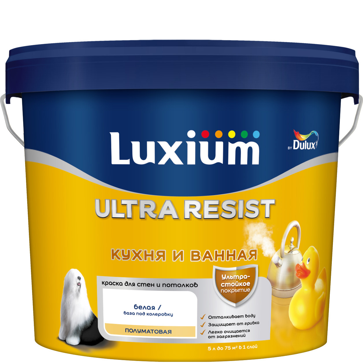 Изображение товара Краска для стен и потолков моющаяся Luxium Ultra Resist полуматовая цвет белый база BW 5 л