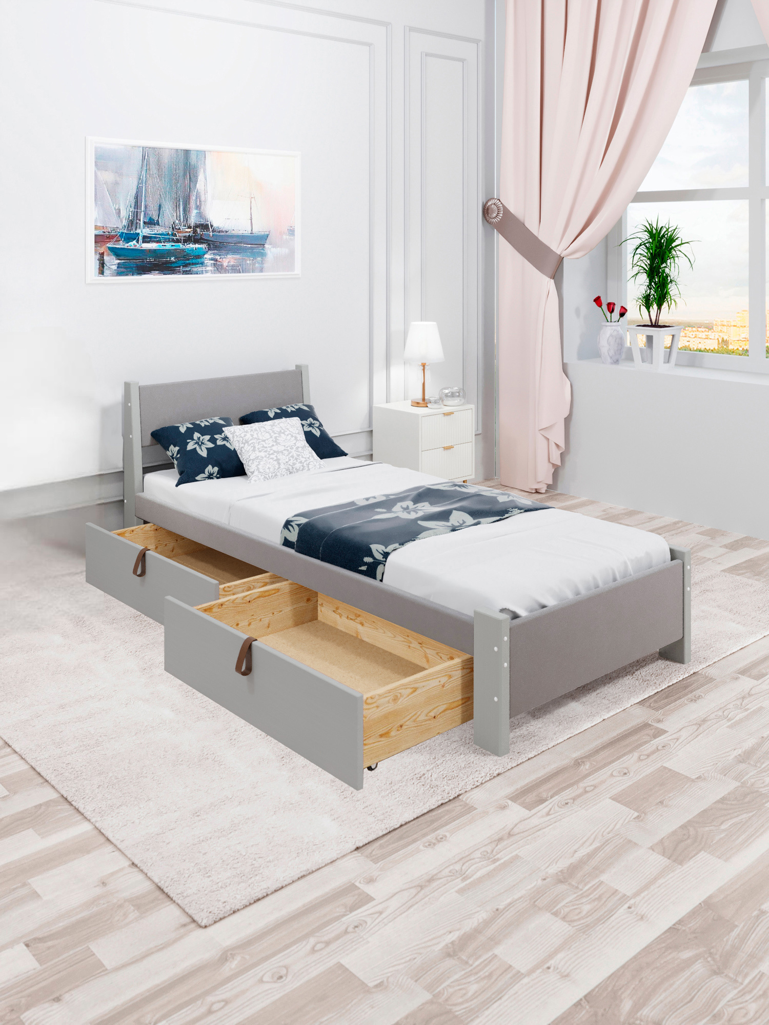 Изображение товара Кровать Solarius Мишка 110x80x200 см дерево со сплошным основанием цвет светло-серый/платиновый