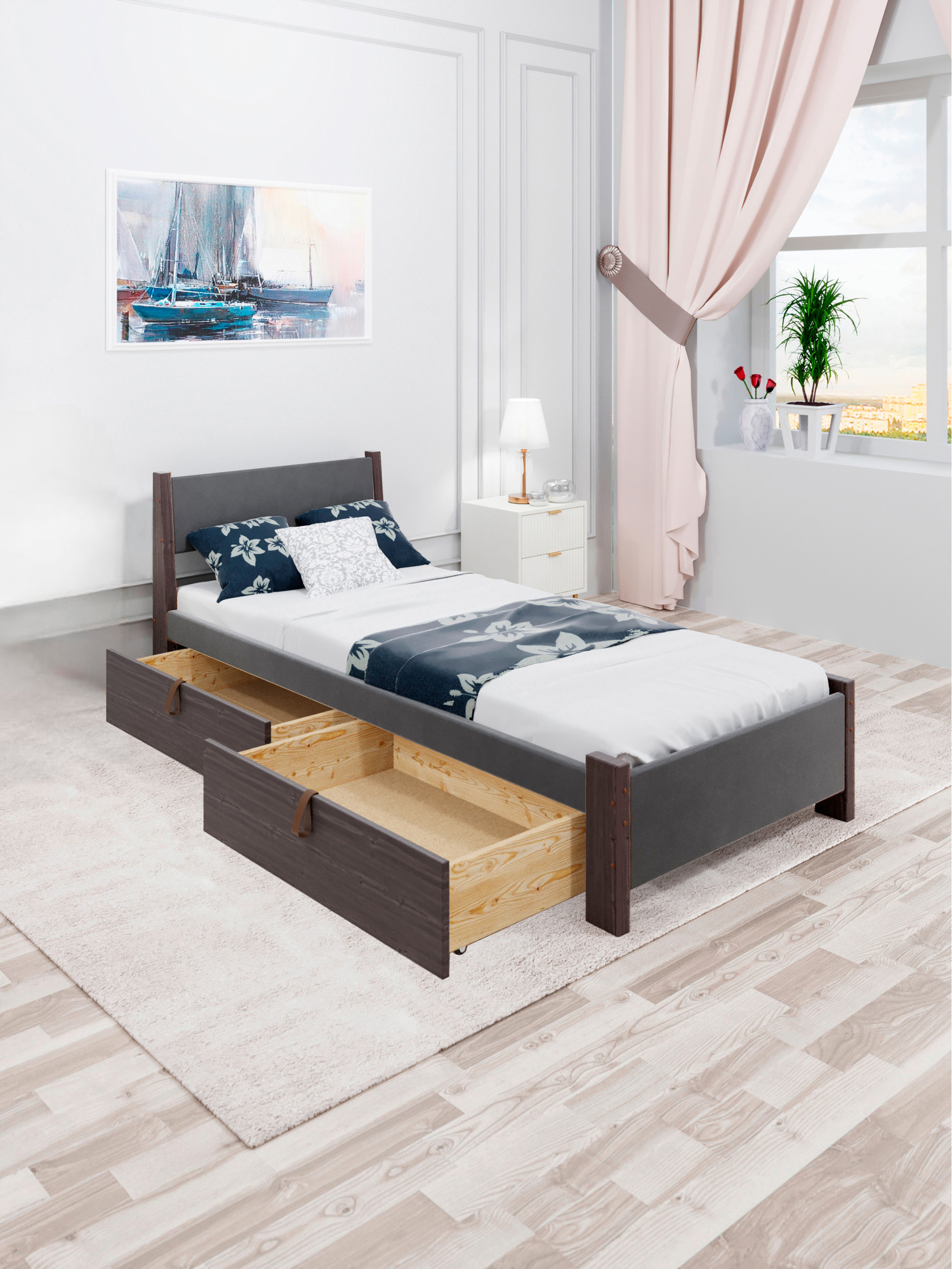 Изображение товара Кровать Solarius Мишка 90x80x200 см дерево с ортопедическим основанием цвет темно-серый/венге