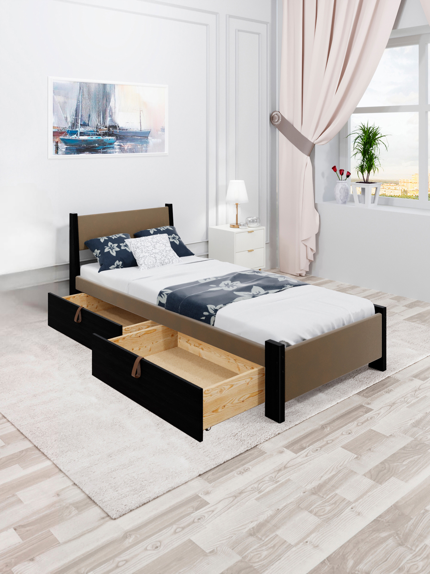 Изображение товара Кровать Solarius Мишка 100x80x200 см дерево с реечным основанием цвет коричневый/черный оникс