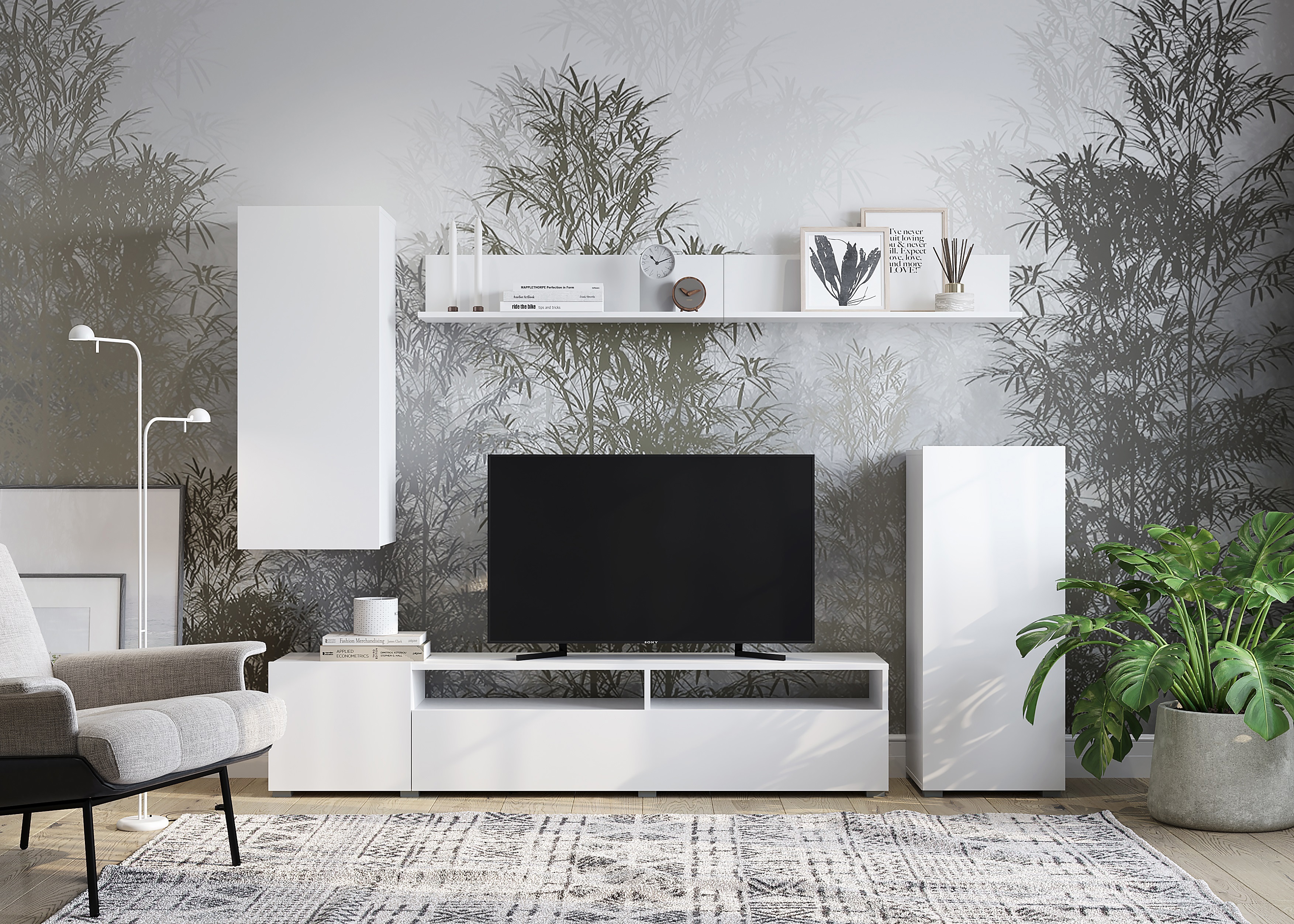 Изображение товара Гостиная Горизонт Лира 213x168x35 см из ЛДСП белый матовый