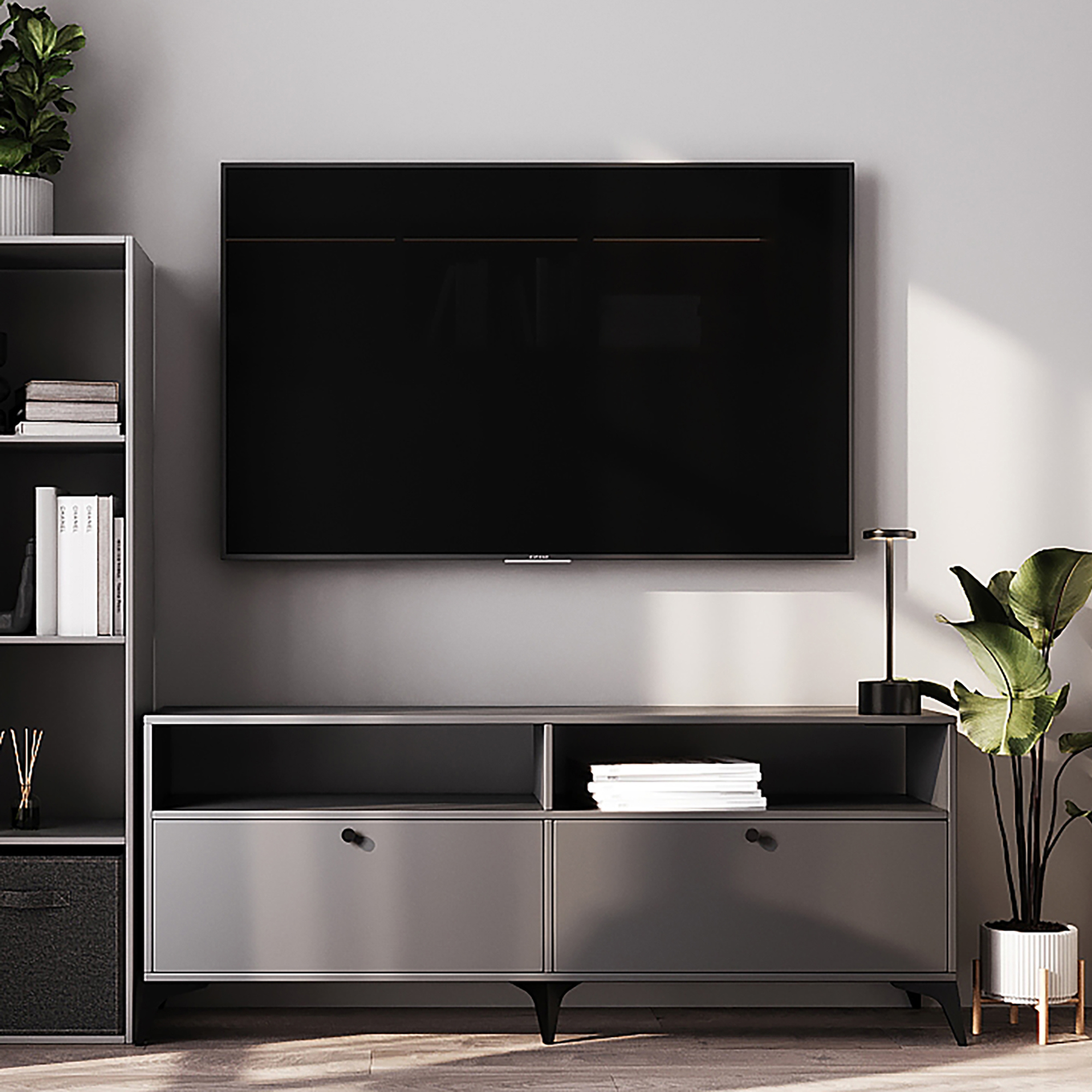 Изображение товара Тумба под телевизор Kub Моно 140x54x32 см ЛДСП цвет серый