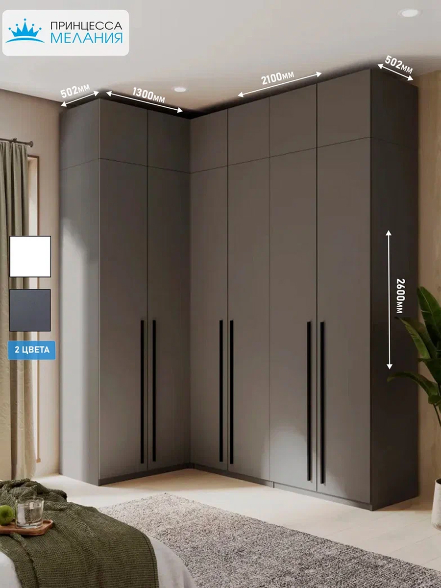 Изображение товара Угловой шкаф для одежды Принцесса мелания 3129/4а с 6 дверями и антресолью