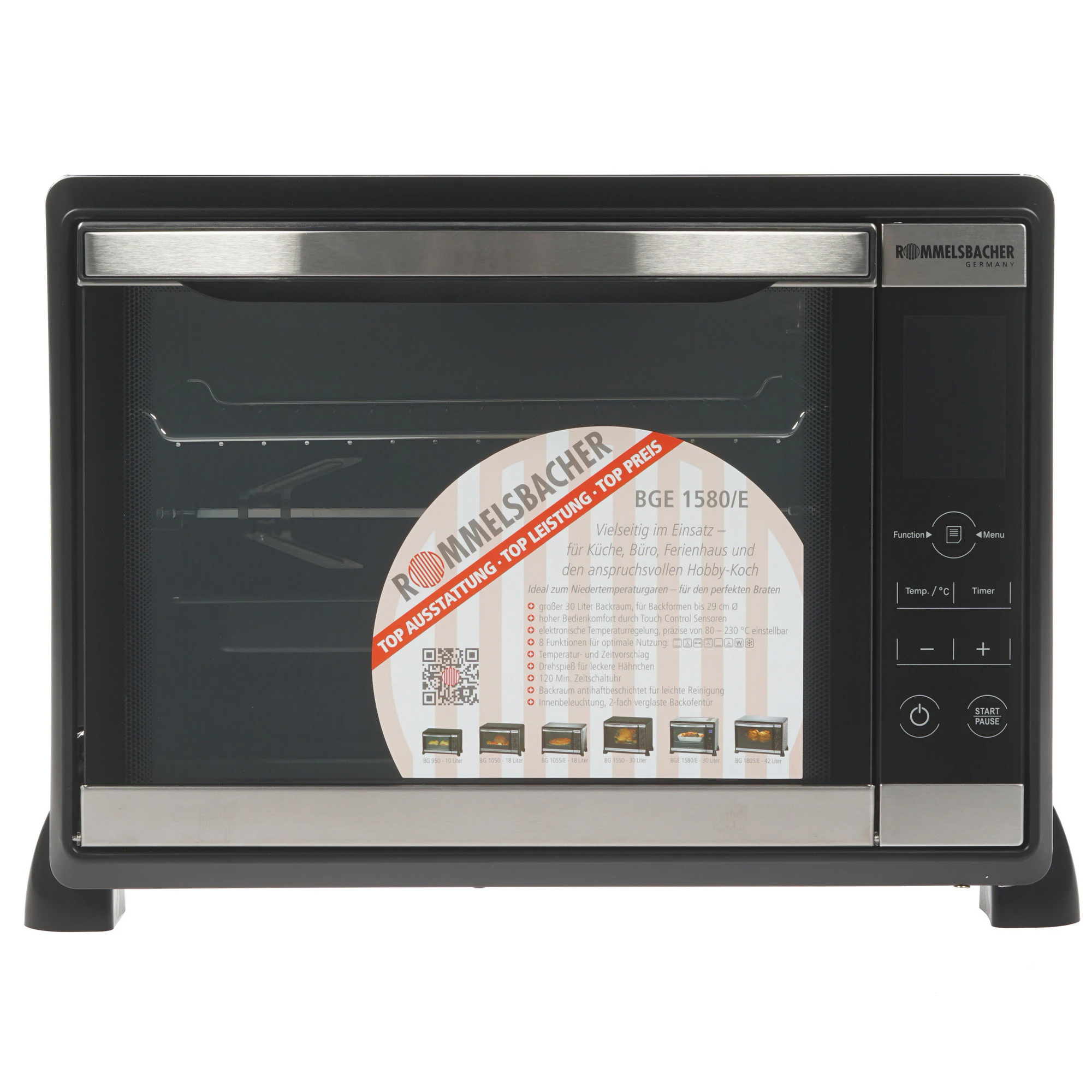 Изображение товара Электропечь Rommelsbacher BGE 1580/E с сенсорным управлением и грилем 30л