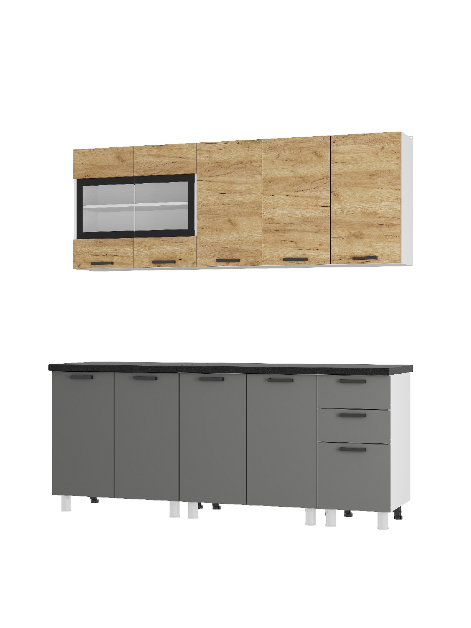 Изображение товара Кухонный гарнитур Bts Крафт 200x217.8x60 см ЛДСП цвет графит