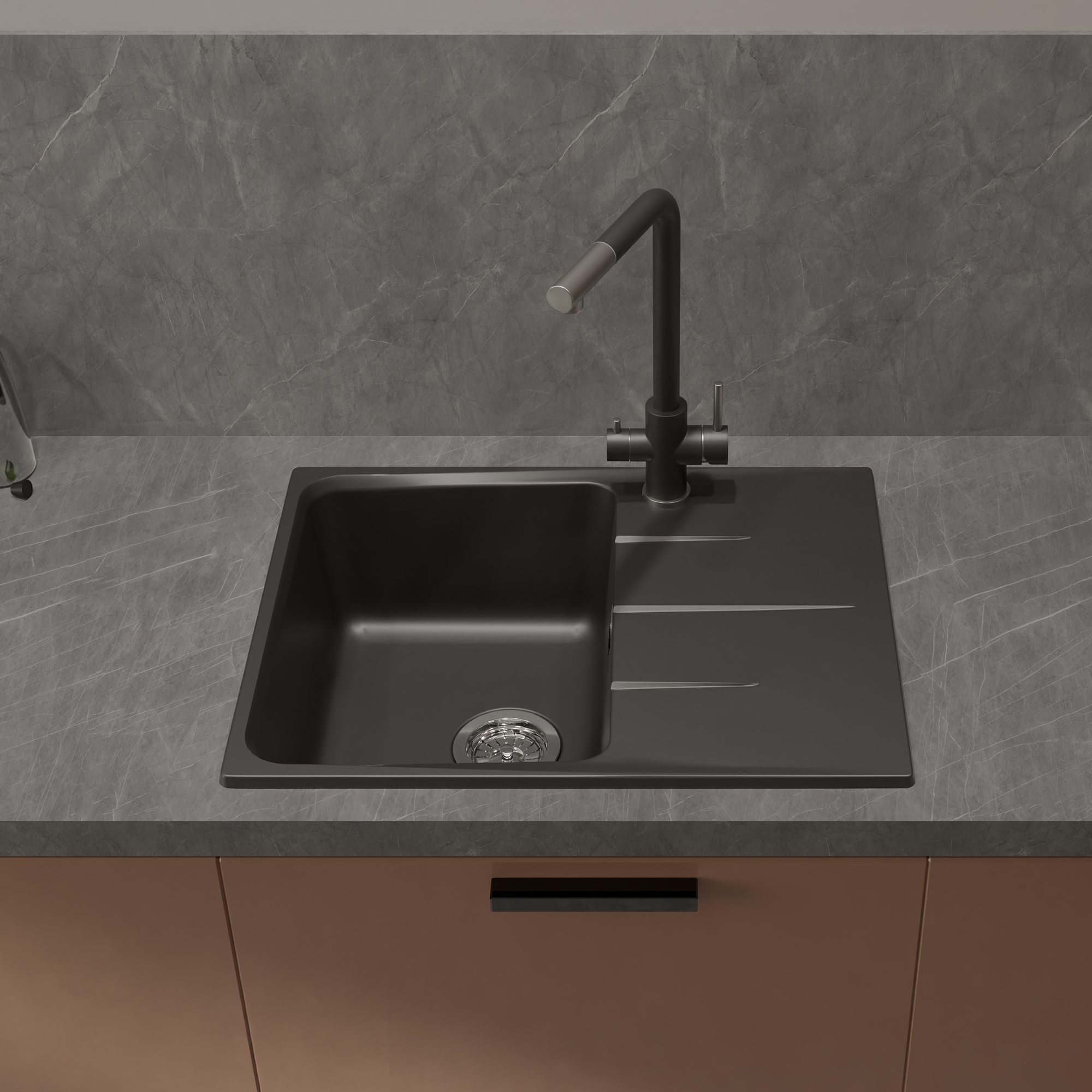 Изображение товара Мойка для кухни врезная из кварца KONSENSA 49x64 см черная матовая