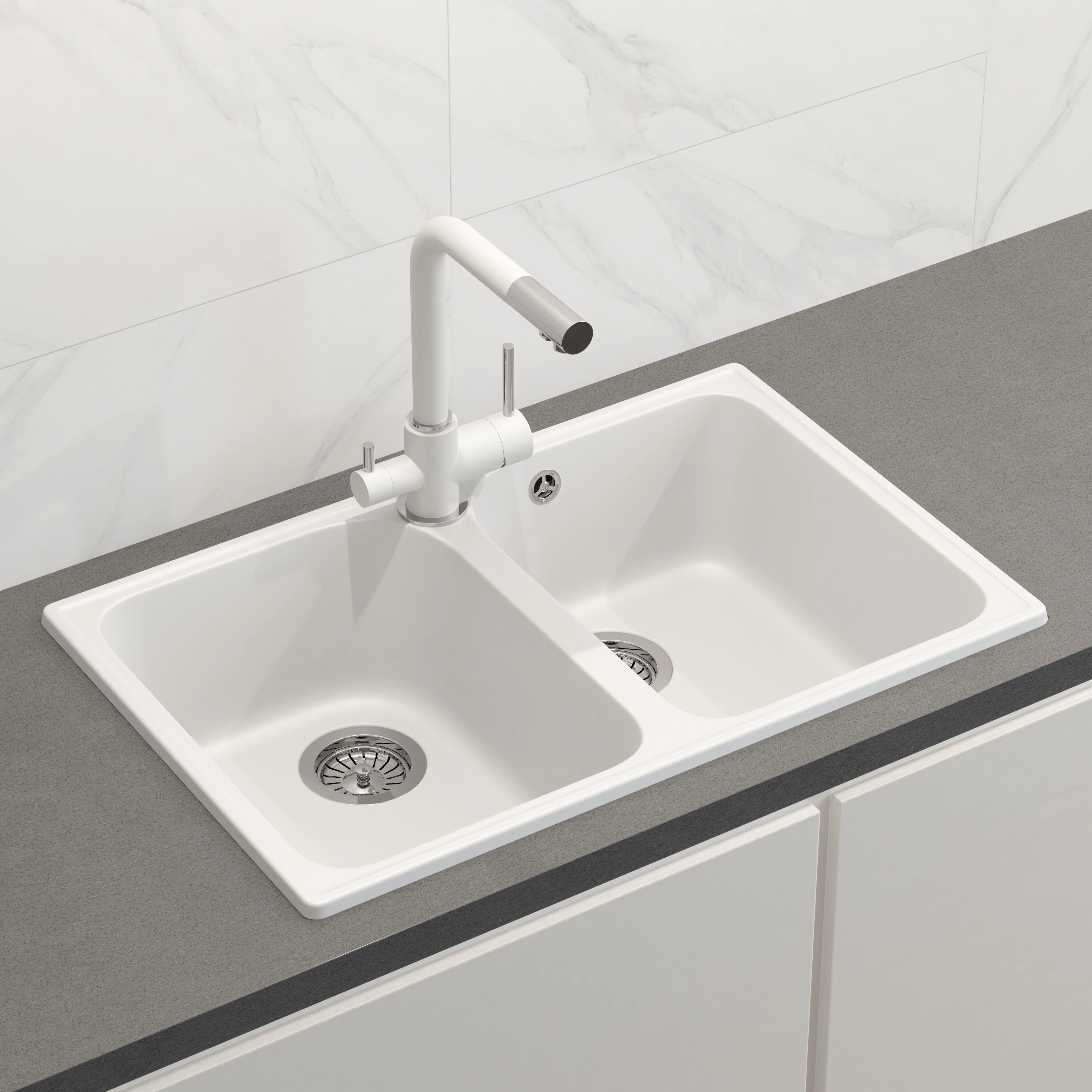 Изображение товара Мойка для кухни врезная KONSENSA 47.5 x 73.5 см глубина чаши 17.5 см кварц цвет белый