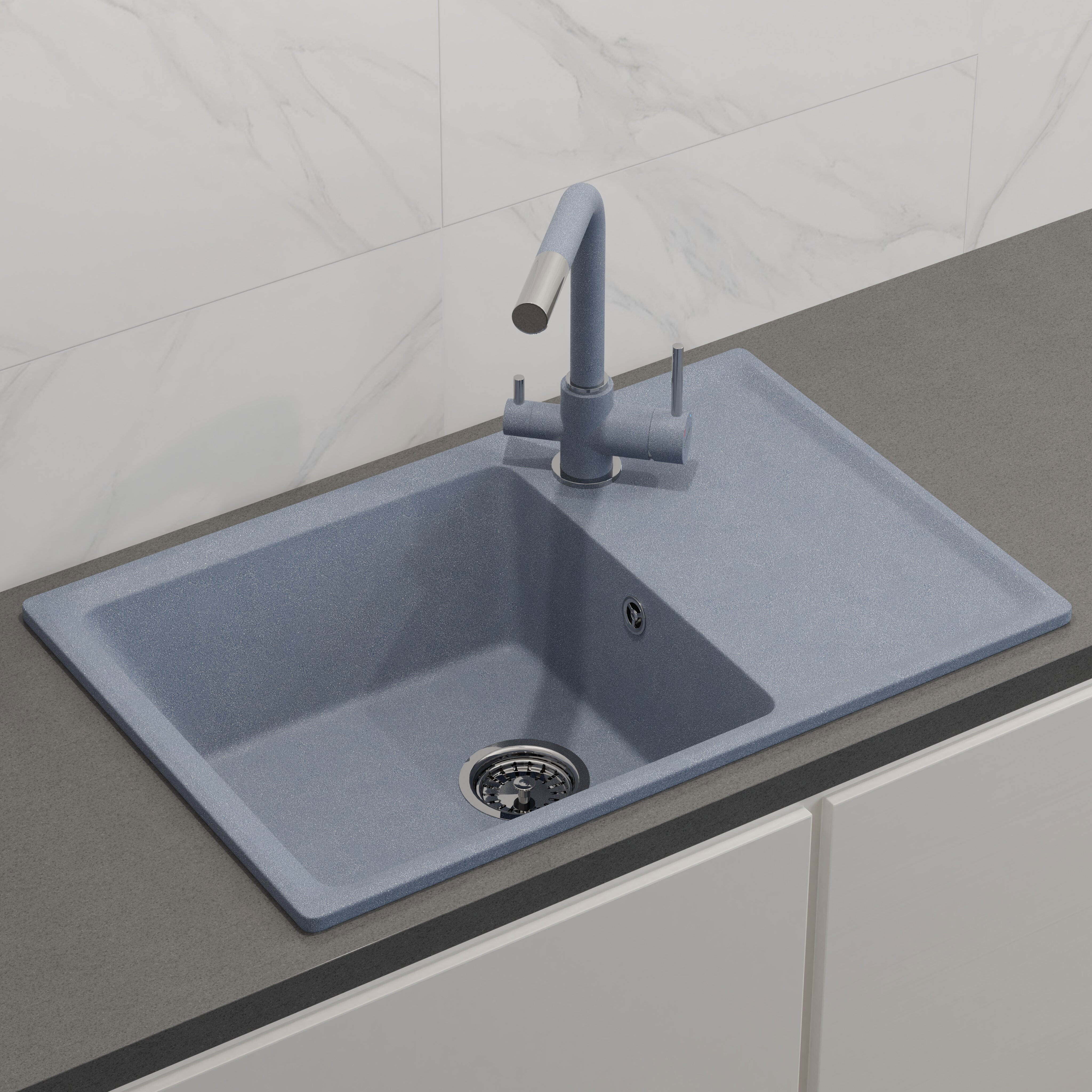 Изображение товара Мойка для кухни врезная KONSENSA 50x76 см глубина чаши 20 см кварц цвет серебро