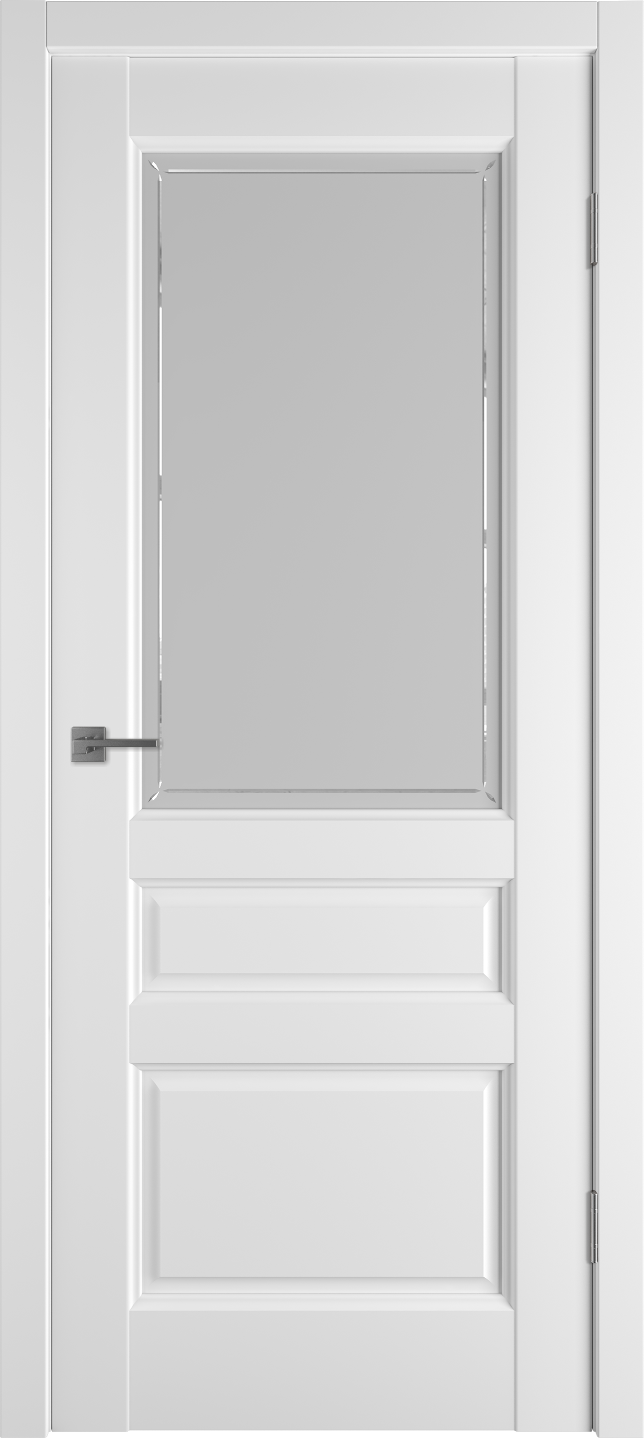 Изображение товара Комплект межкомнатной двери Vfd Elegant 3 остеклённая 200x70см ПВХ цвет emalex ice с коробом и наличниками