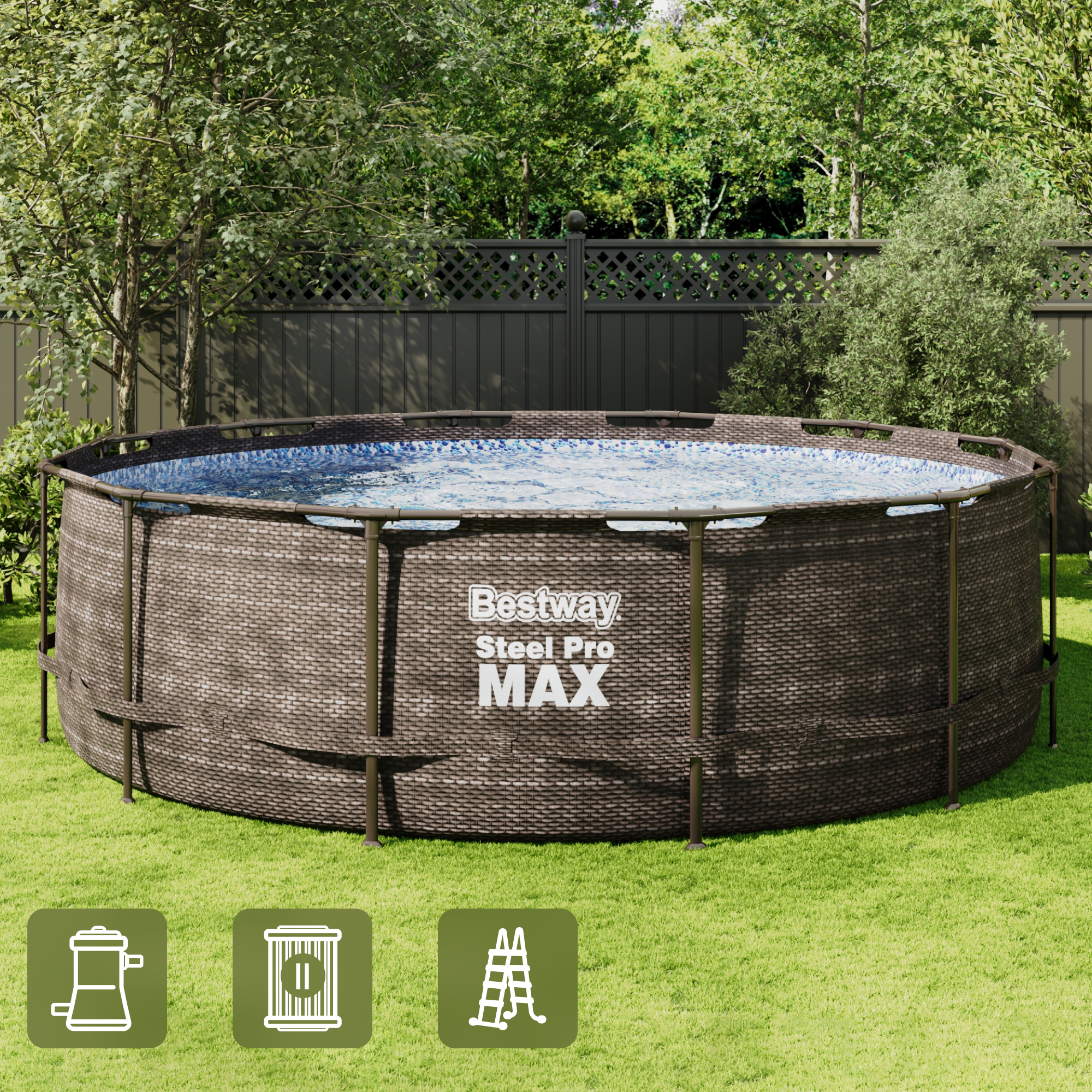 Изображение товара Каркасный бассейн Bestway 366 см ø, 100 см высота, 9150 л воды