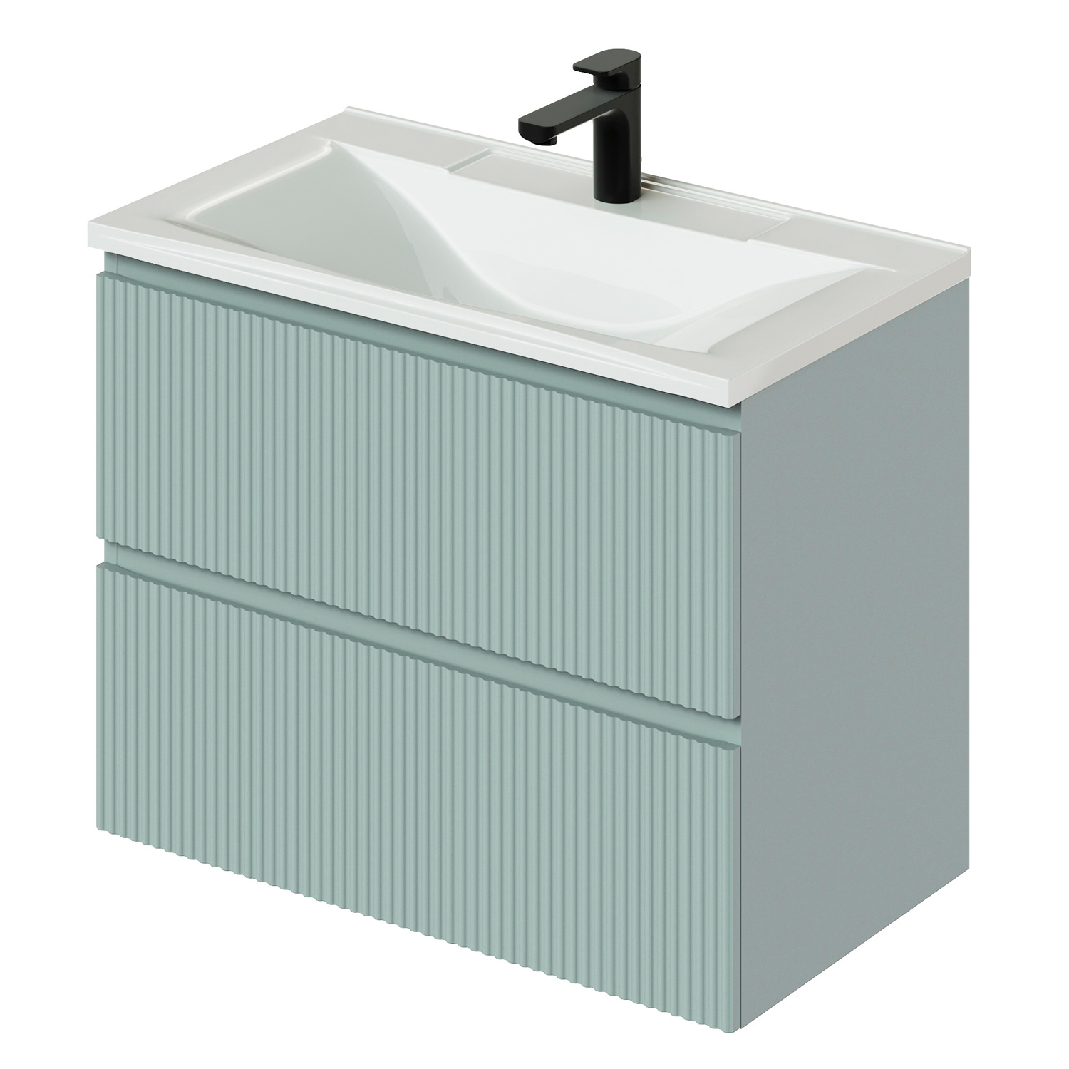 Изображение товара Подвесная тумба с раковиной ИТАНА Kate 78.7 см зеленая современная мебель для ванной