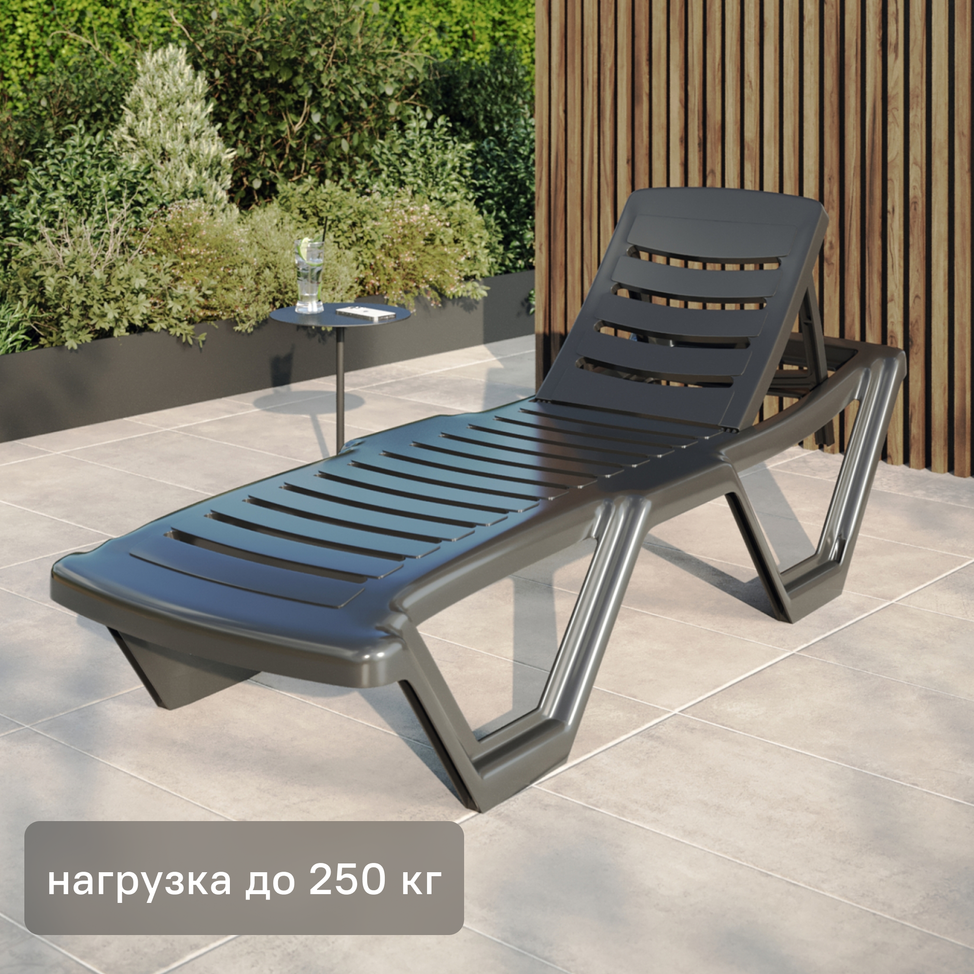 Изображение товара Шезлонг без подушки Элластик 187x63х32 см пластик серый регулятор колесами