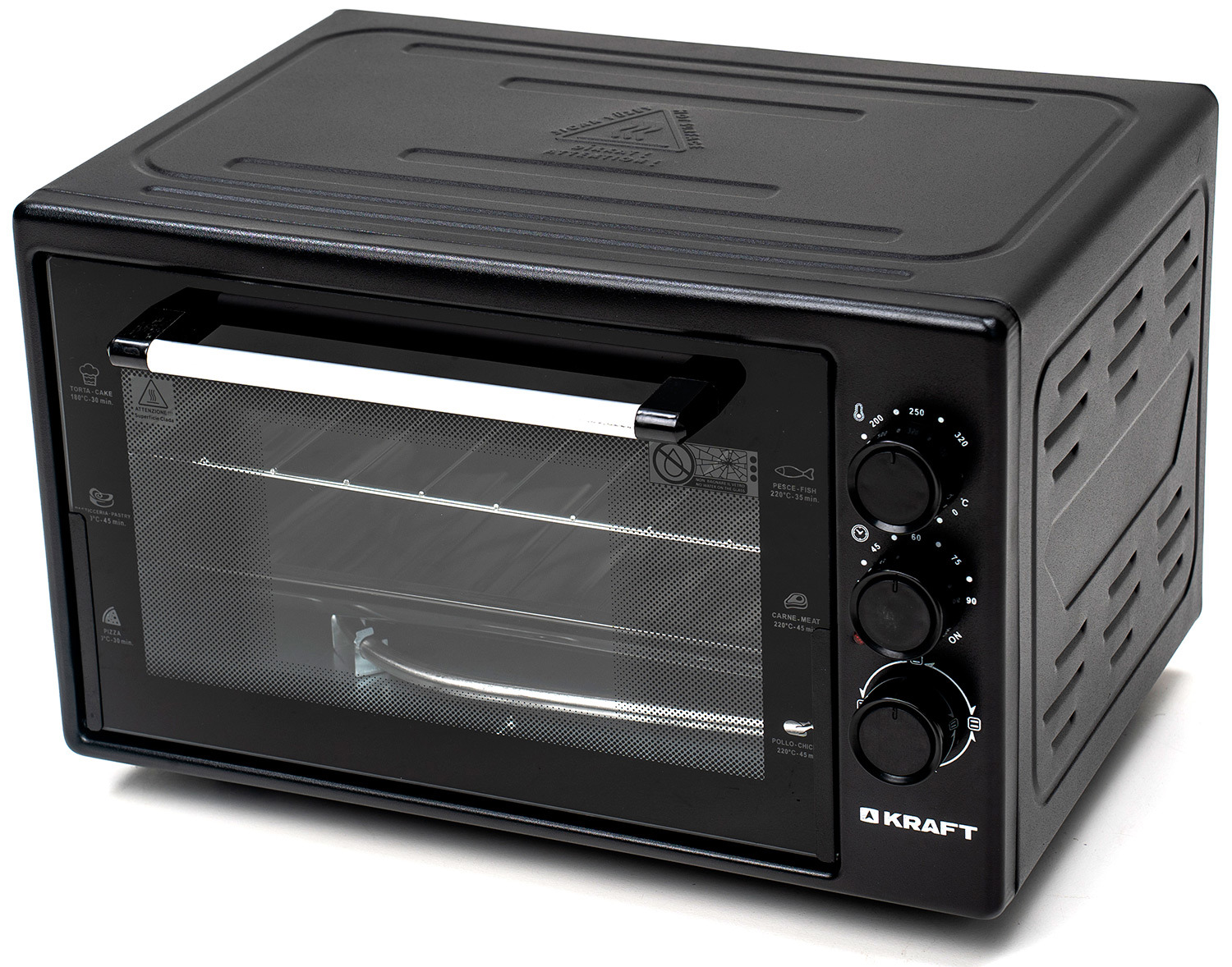 Изображение товара Мини-печь Kraft KF-MO 3200 BL черная 32 литра с таймером и мощностью 1500 Вт
