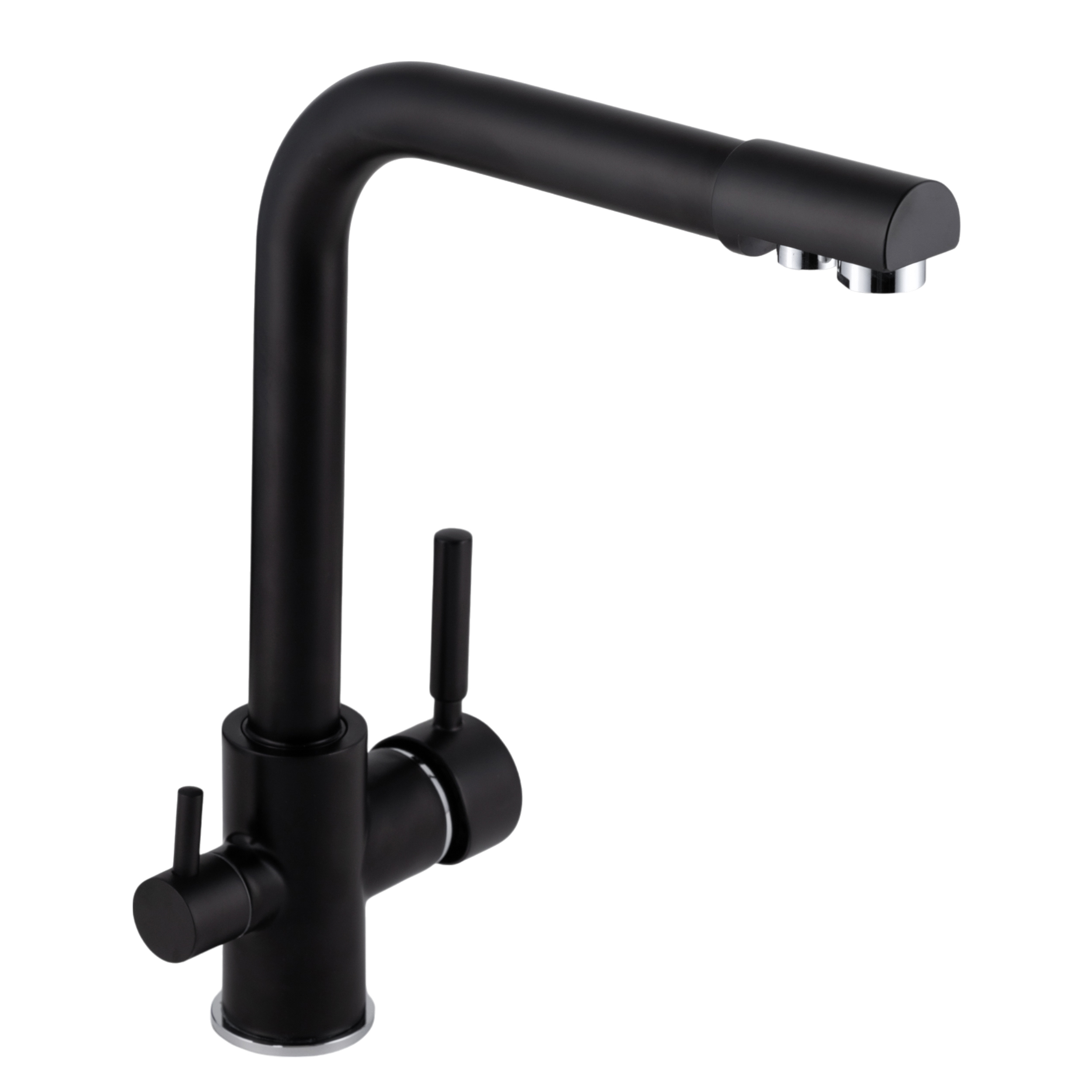 Изображение товара Современный кухонный смеситель Potato P4498-6 с поворотным изливом 31 см черный матовый