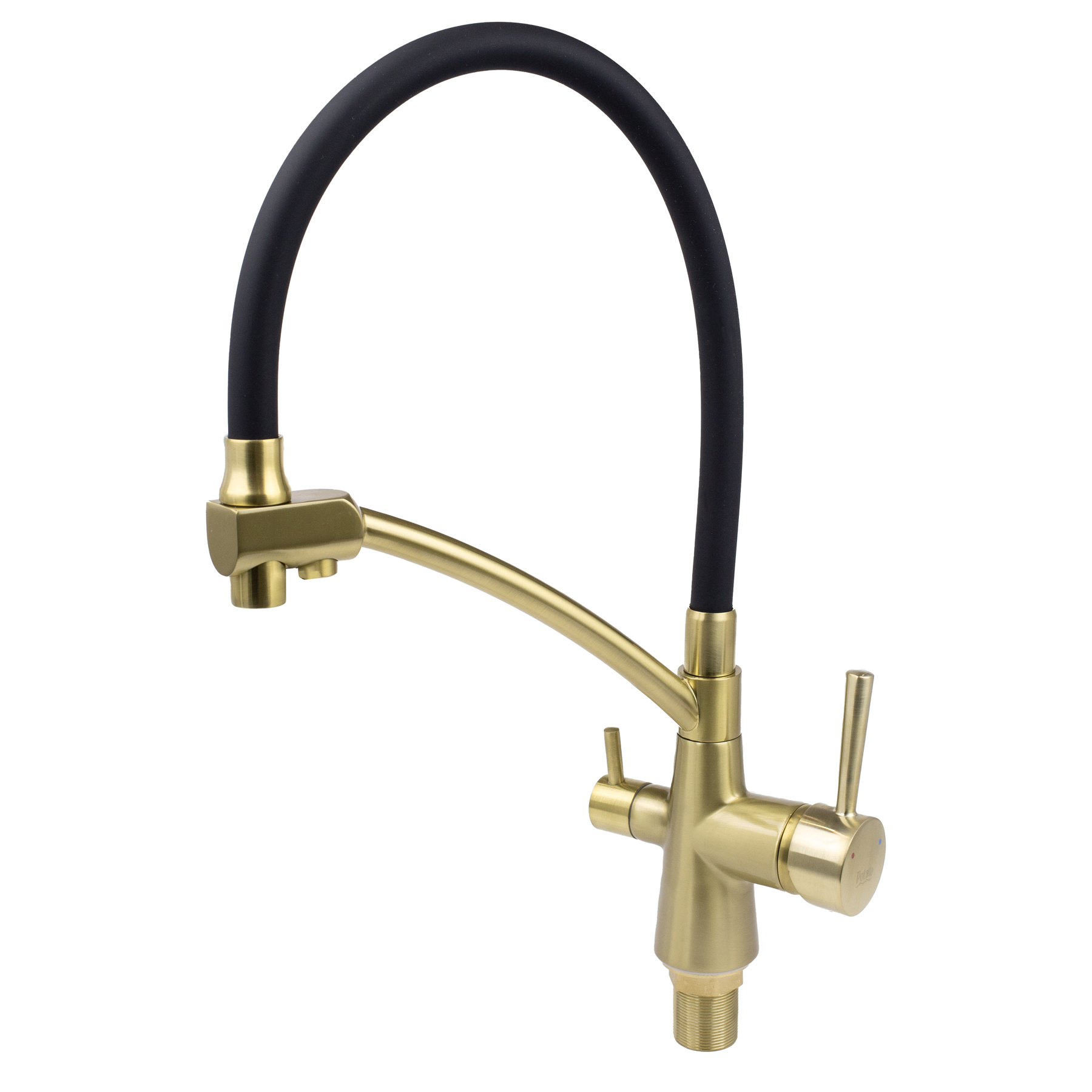 Изображение товара Смеситель для кухни Potato P4077-2 поворотный излив 20 см цвет бронза, черный