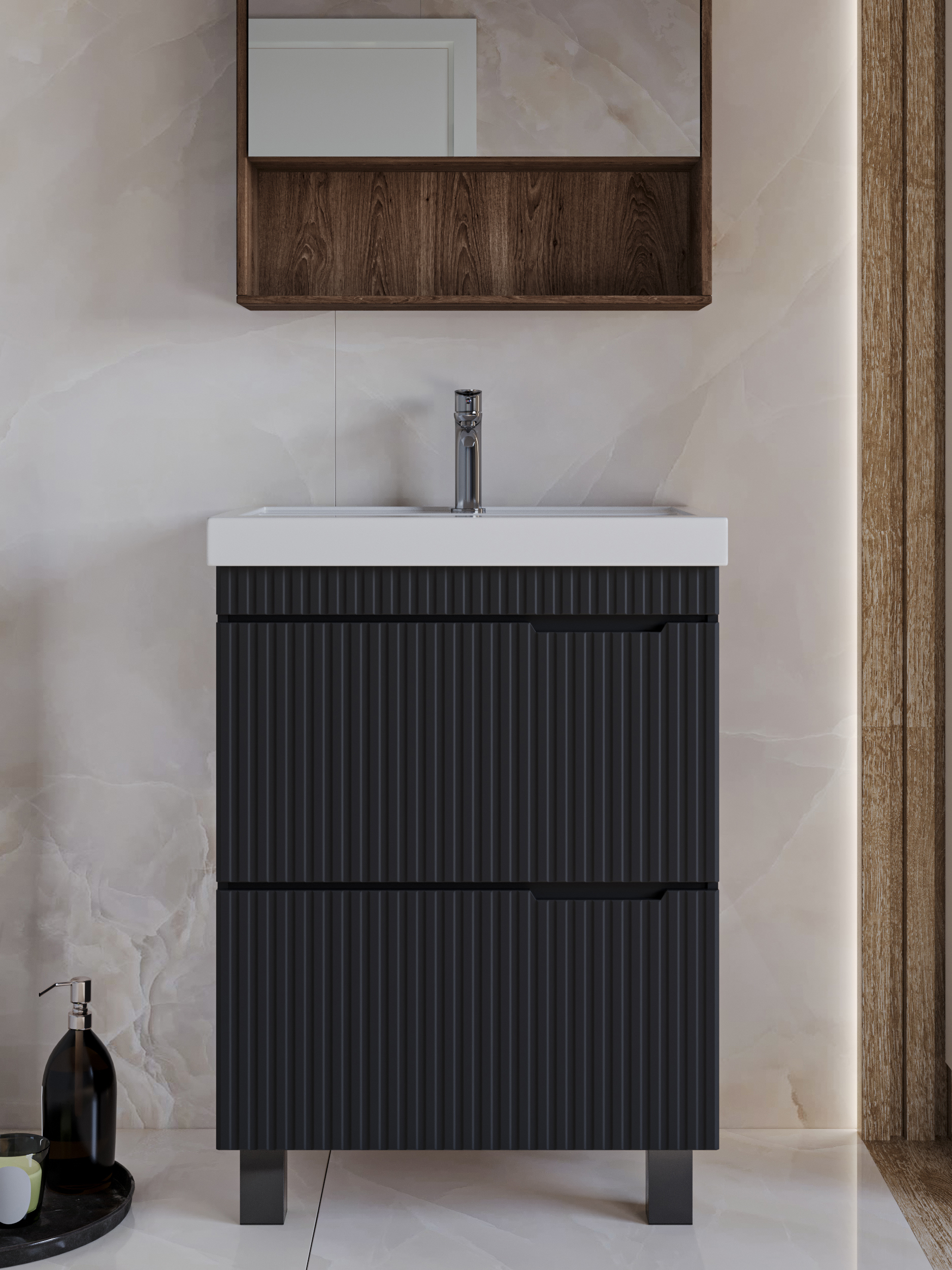 Изображение товара Тумба для ванной Play Фостер 70 напольная черная с двумя ящиками