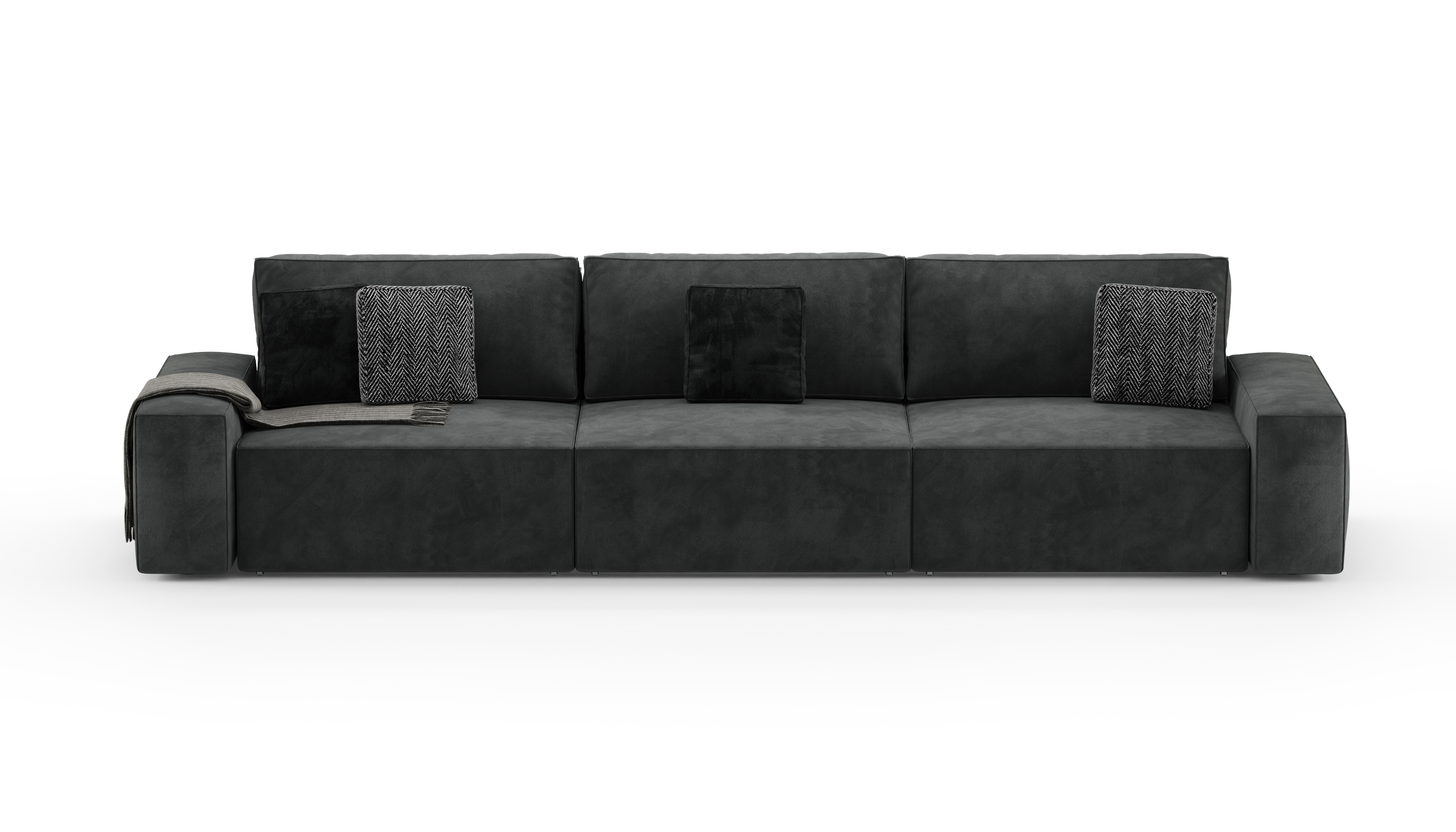 Изображение товара Диван раскладной Mebelroom Тедди 350x80x100 см велюр цвет черно-серый