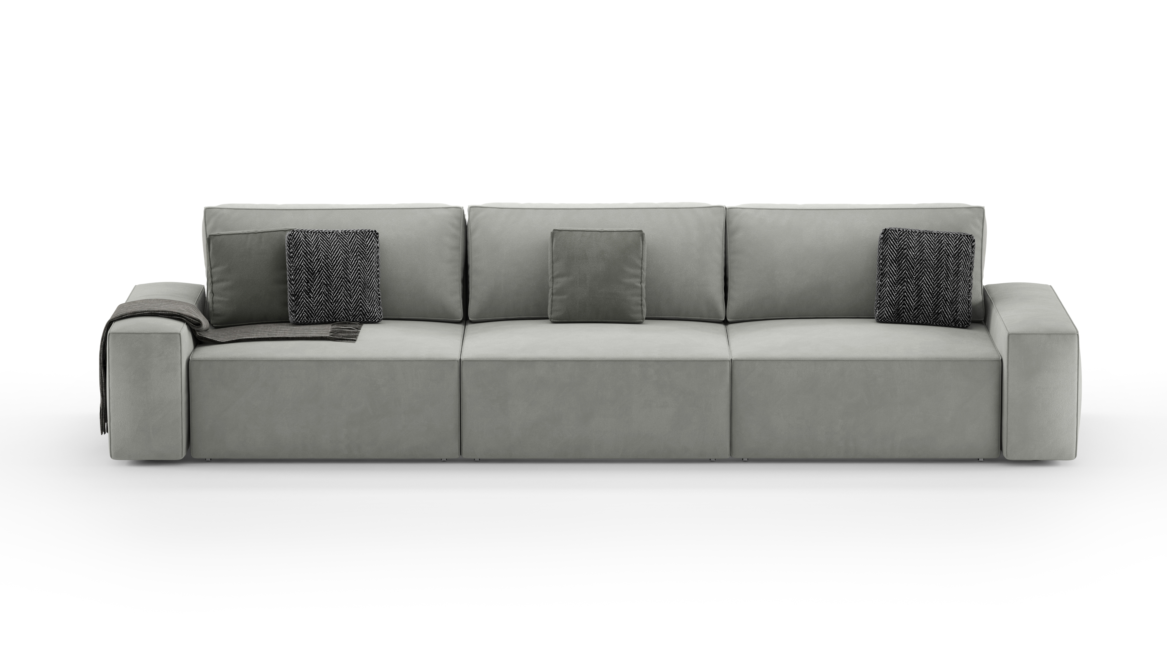 Изображение товара Диван раскладной Mebelroom Тедди 350x80x100 см велюр серый стиль лофт