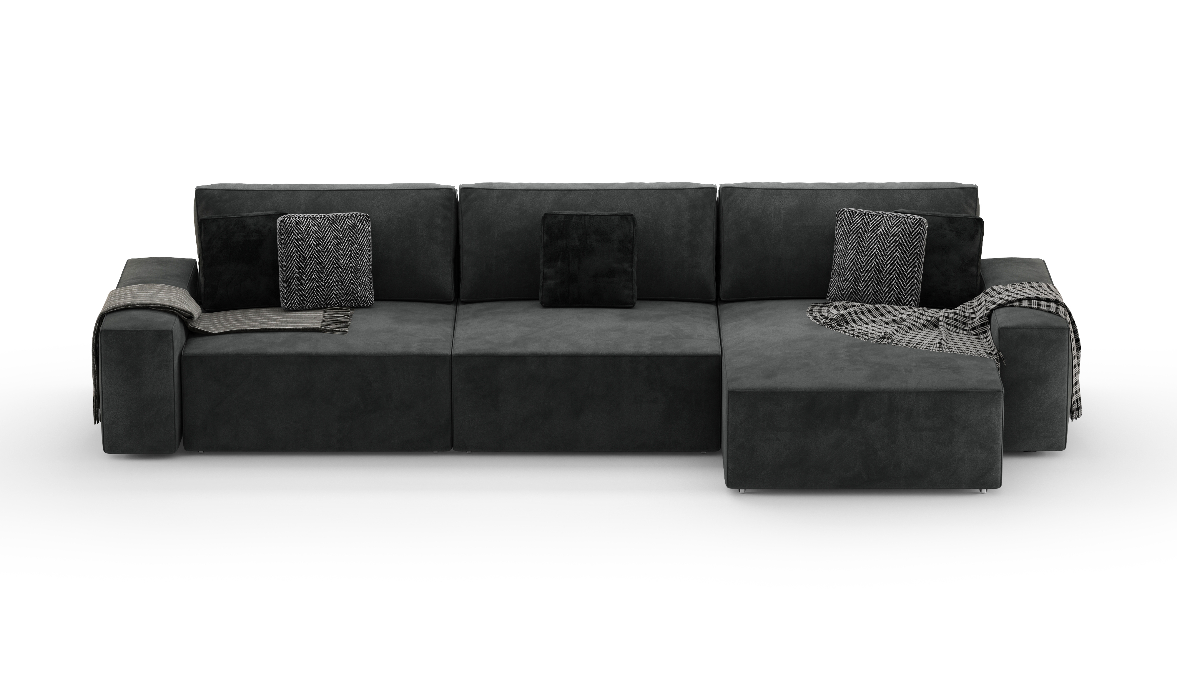 Изображение товара Диван раскладной Mebelroom Тедди 350x80x160 см велюр черно-серый