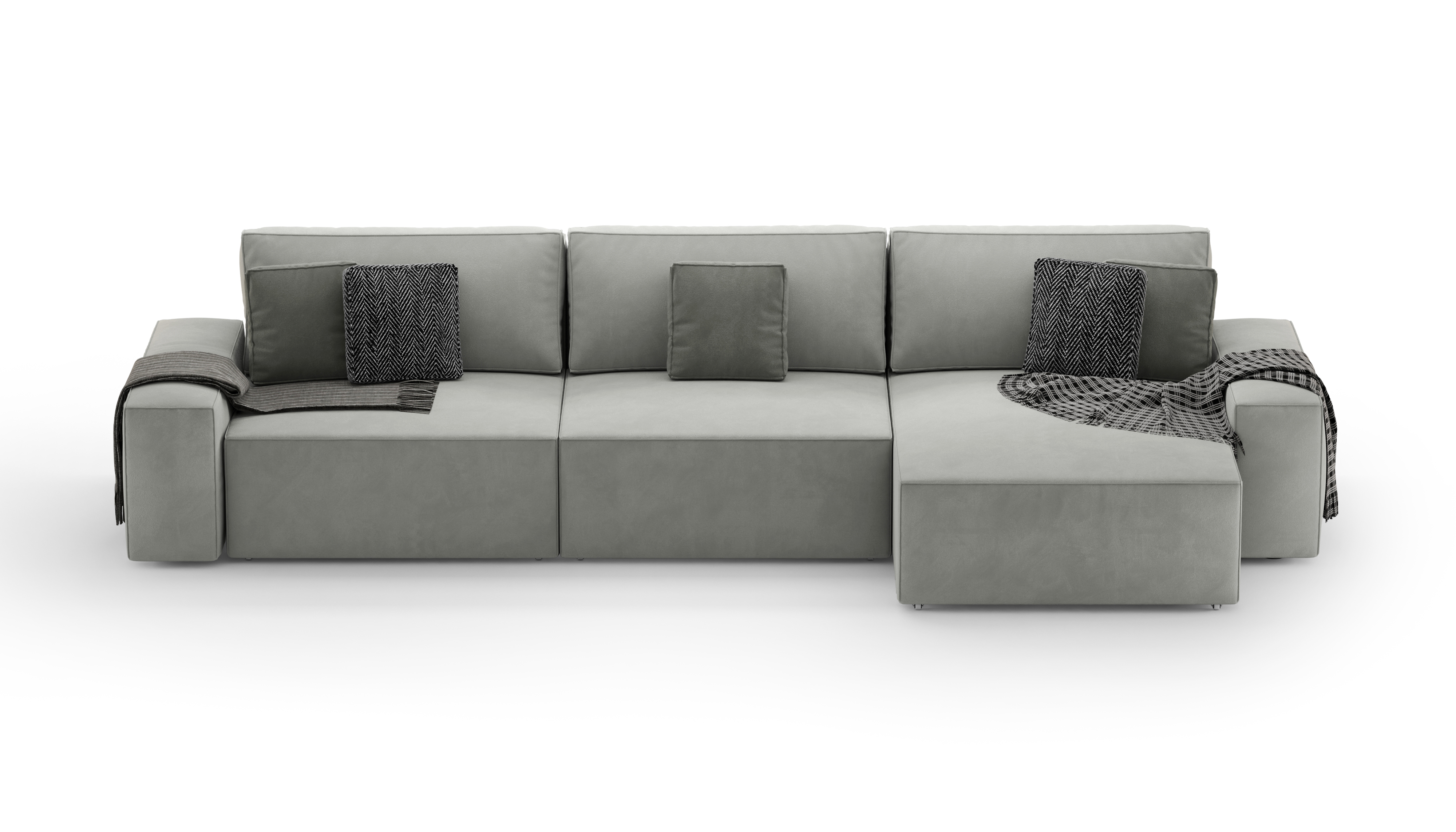 Изображение товара Диван раскладной Mebelroom Тедди 350x80x160 см велюр светло-серый Лофт