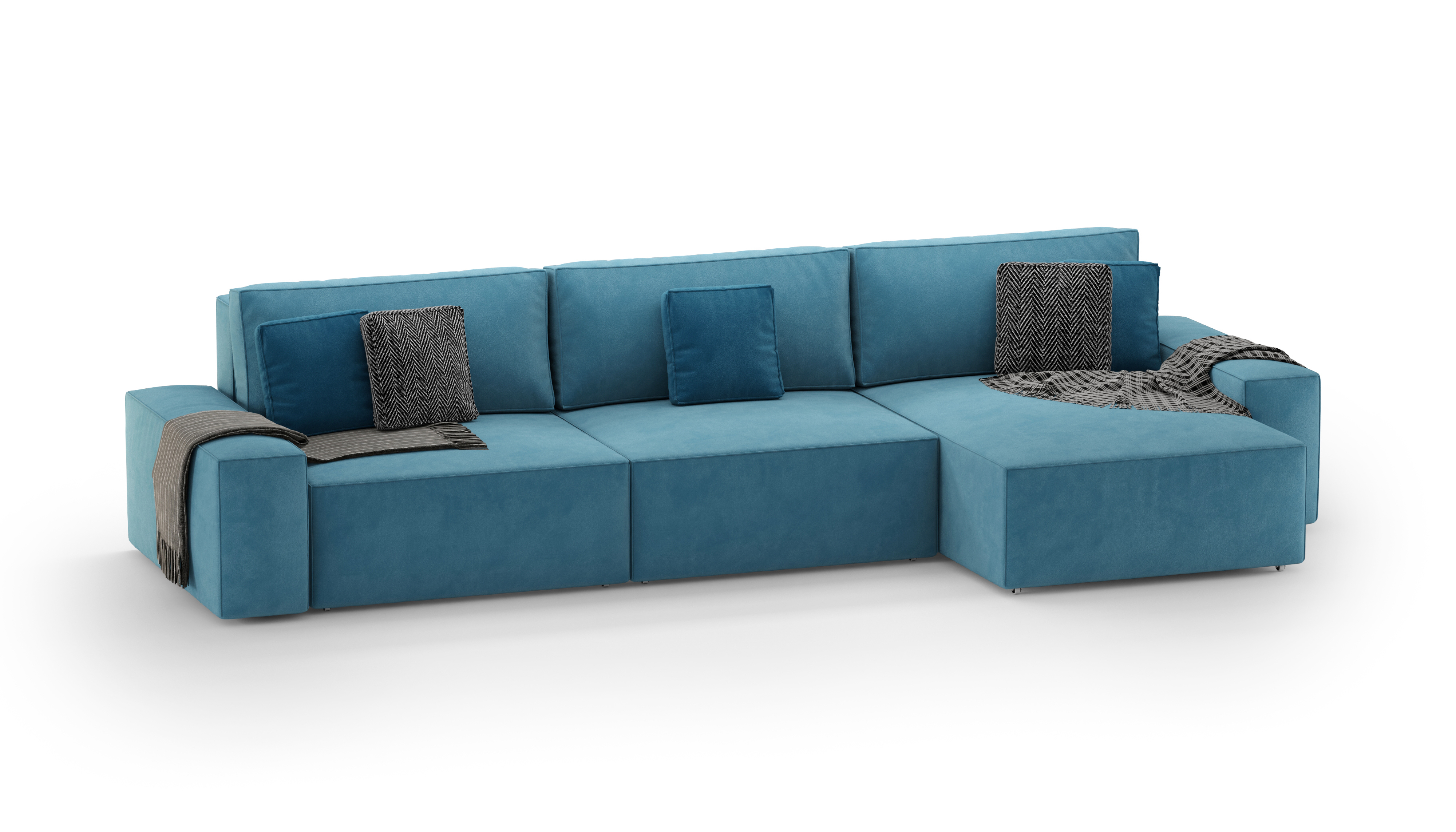 Изображение товара Диван раскладной Mebelroom Тедди 350x80x160 см велюр бирюзовый мебель стиль лофт